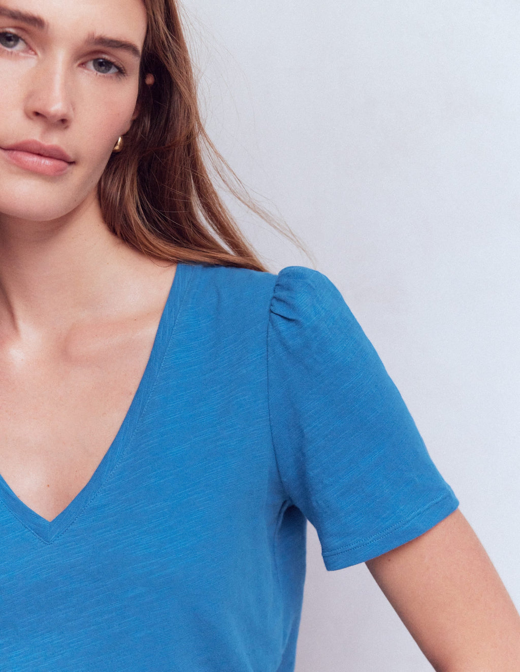 Sophie V-neck Slub T-shirt-Vallarta Blue
