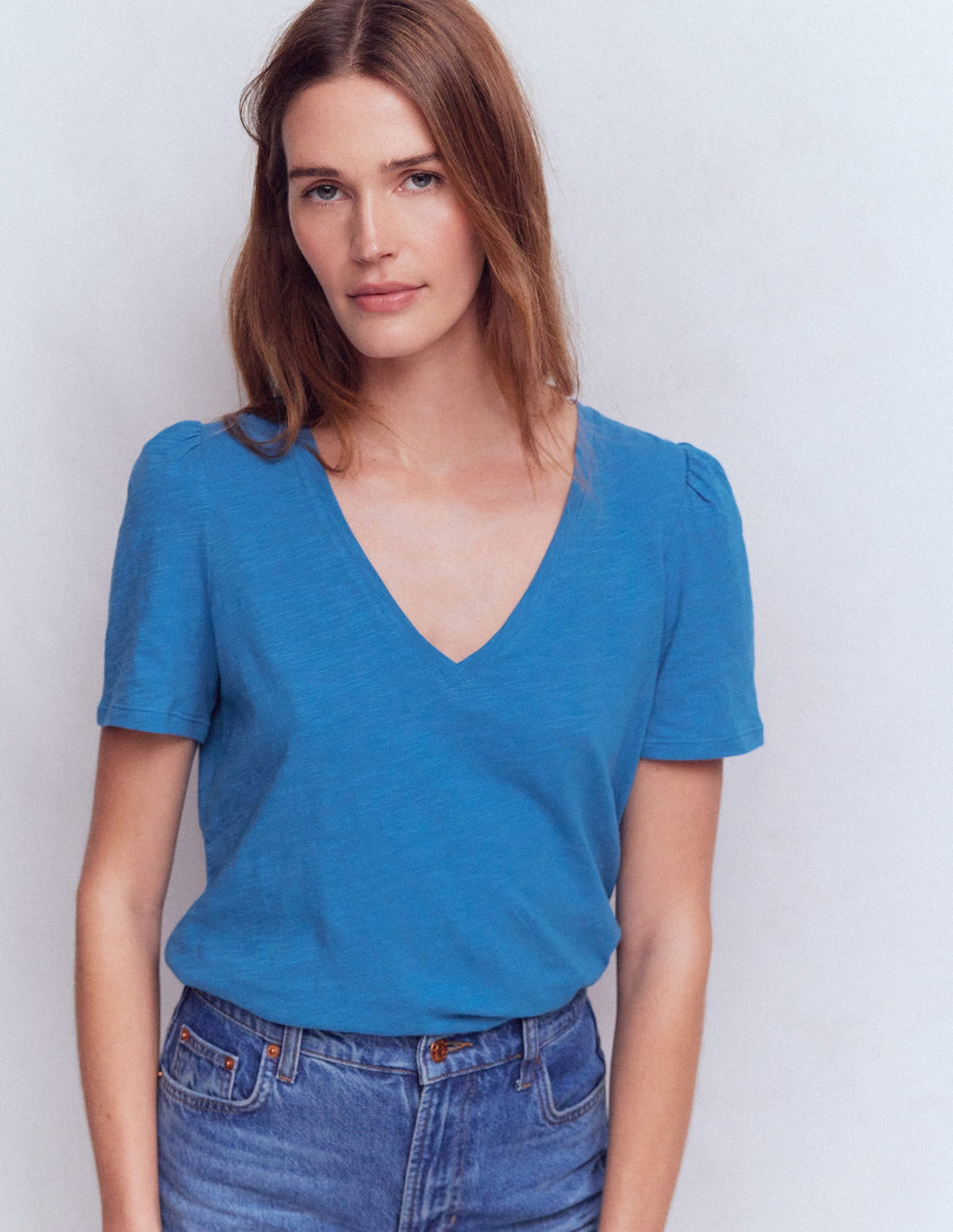 Sophie V-neck Slub T-shirt-Vallarta Blue