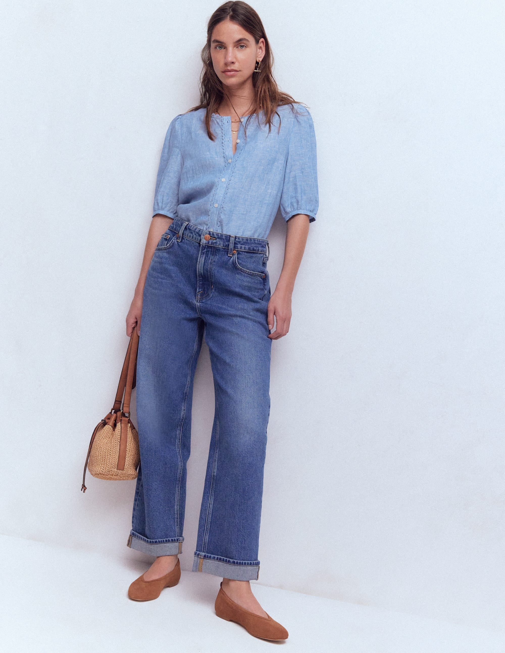 Leah Short Sleeve Linen Top-Chambray