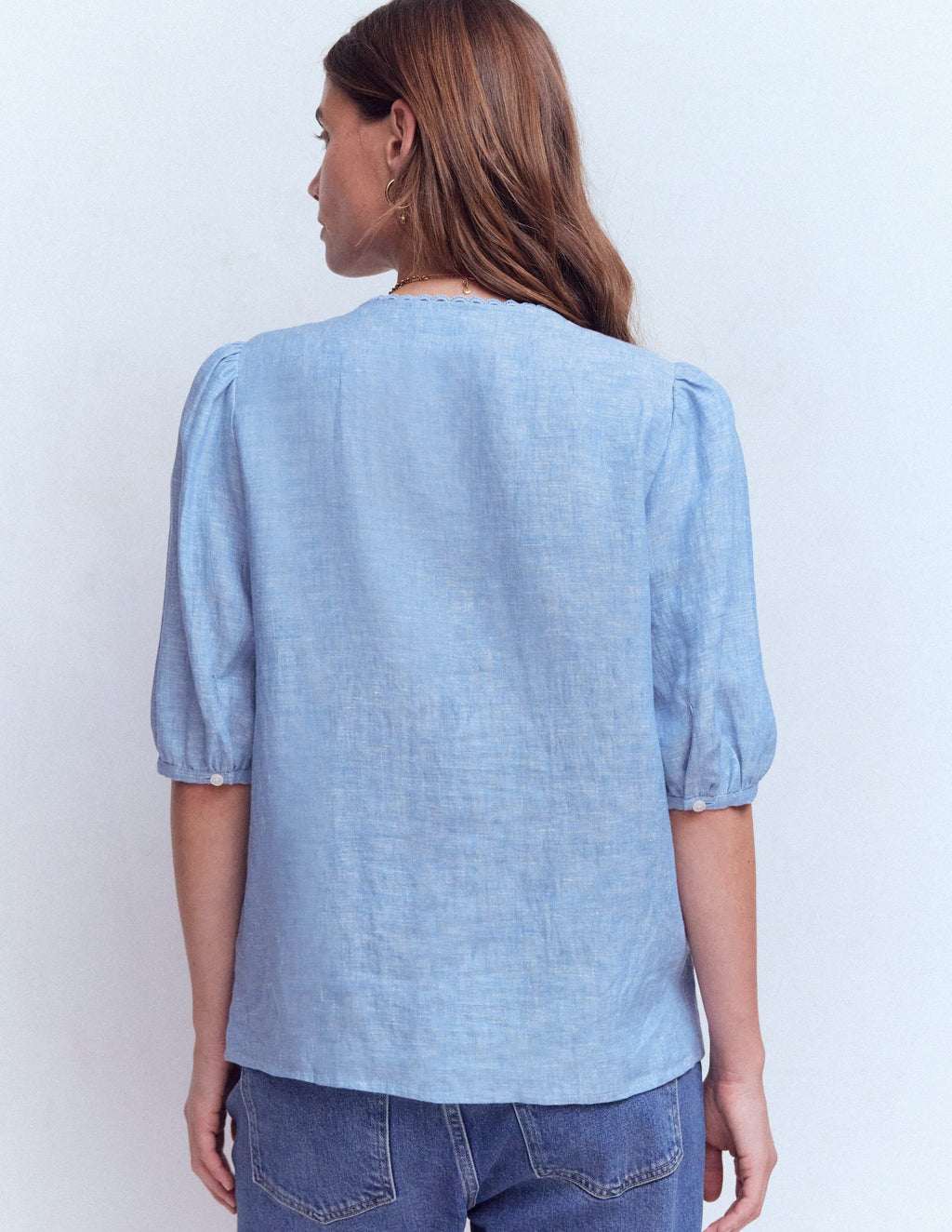 Leah Short Sleeve Linen Top-Chambray