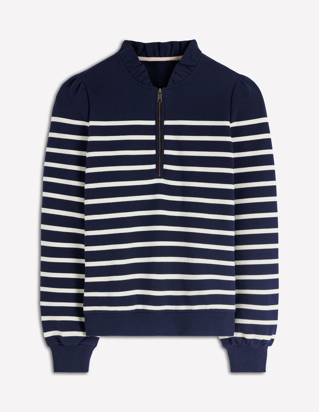 Half-Zip Frill Sweatshirt-Placement Stripe