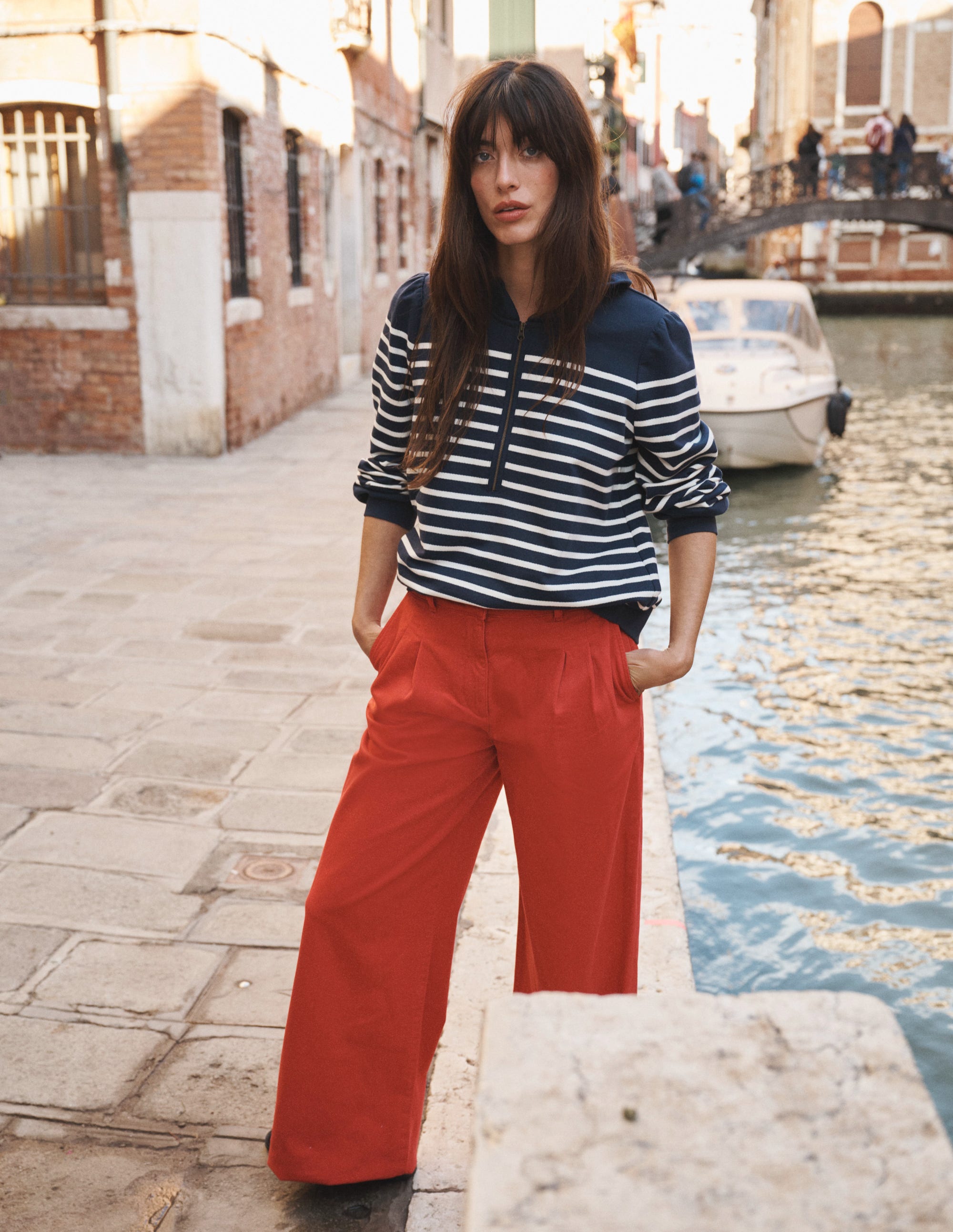 Half-Zip Frill Sweatshirt-Placement Stripe