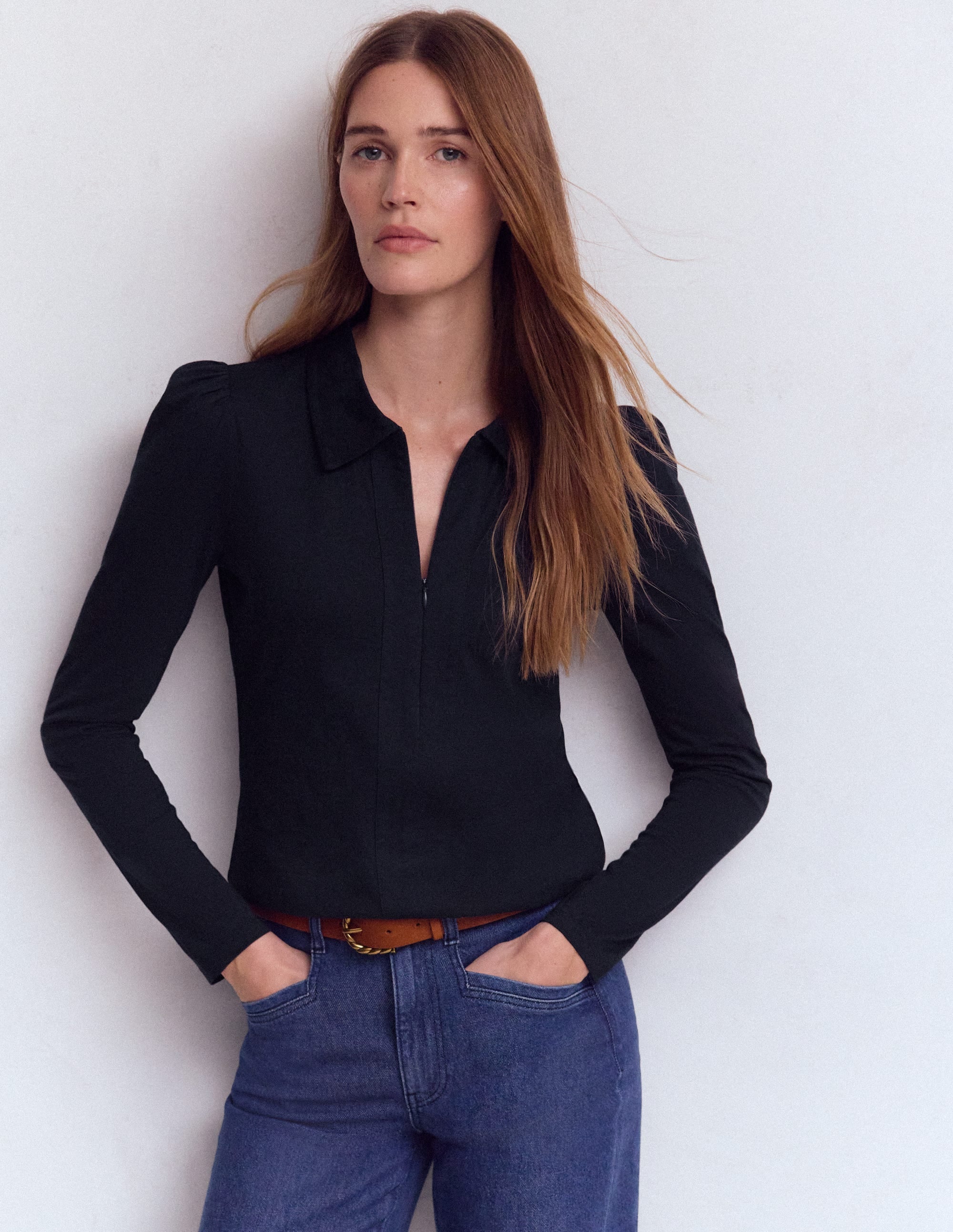 Zip Collar Supersoft Top-Navy