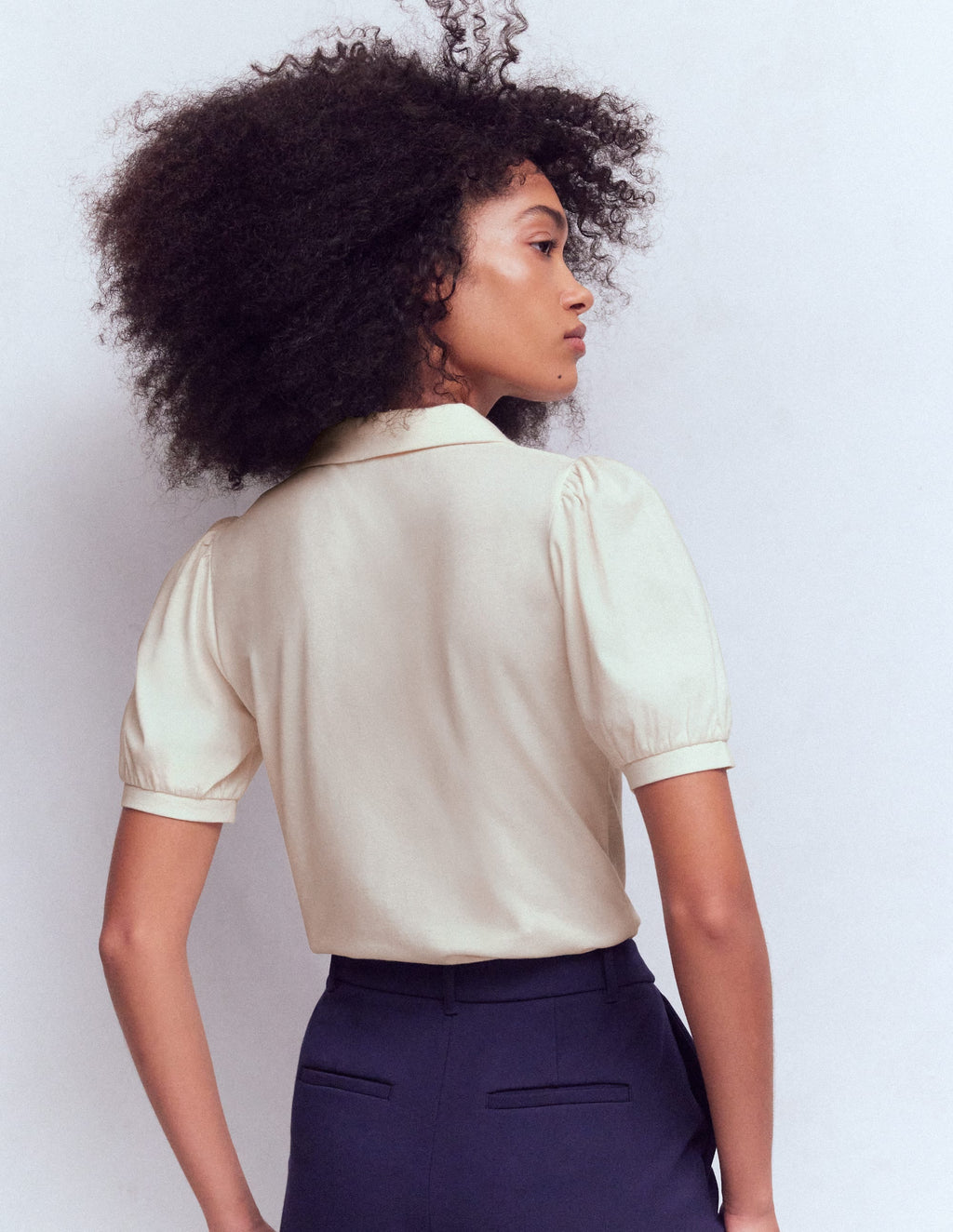 Short Sleeve Zip Collar Top-Ivory