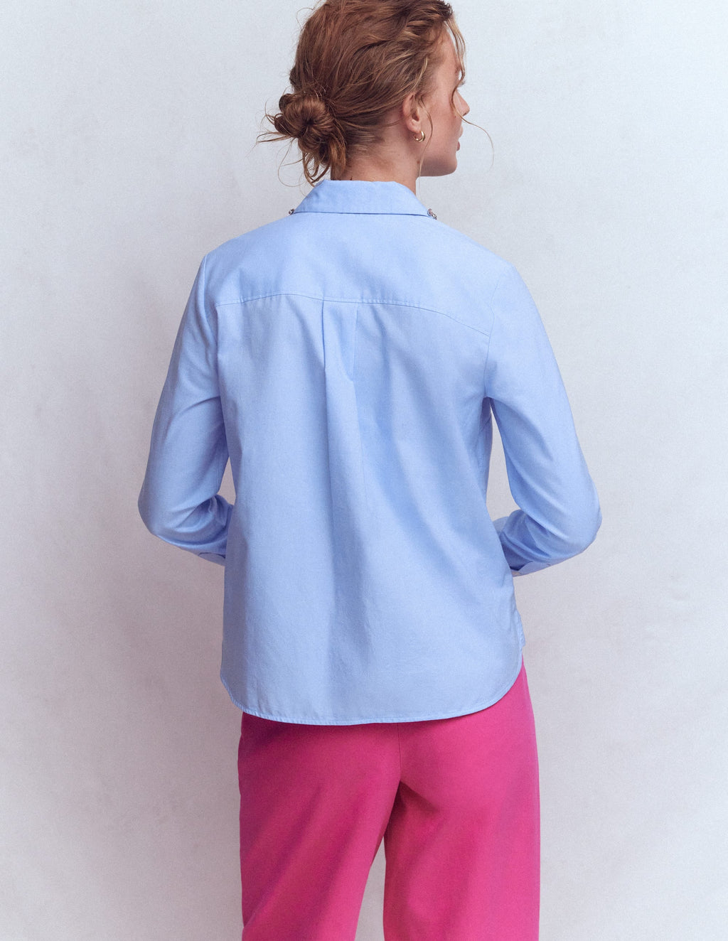 Sienna Trim Detail Shirt-blue Oxford, Jewel Collar