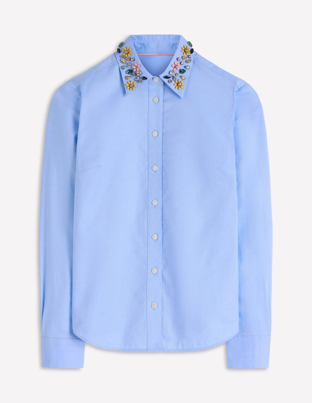 Sienna Trim Detail Shirt-blue Oxford, Jewel Collar