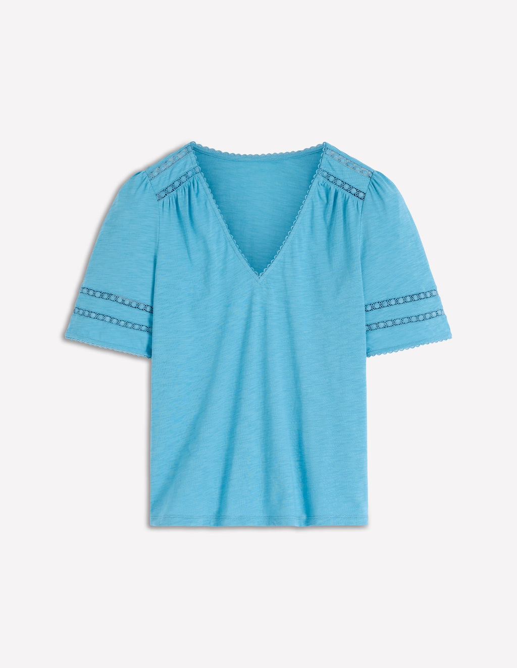Poppy Trim V Neck T-Shirt-Duck Egg Blue
