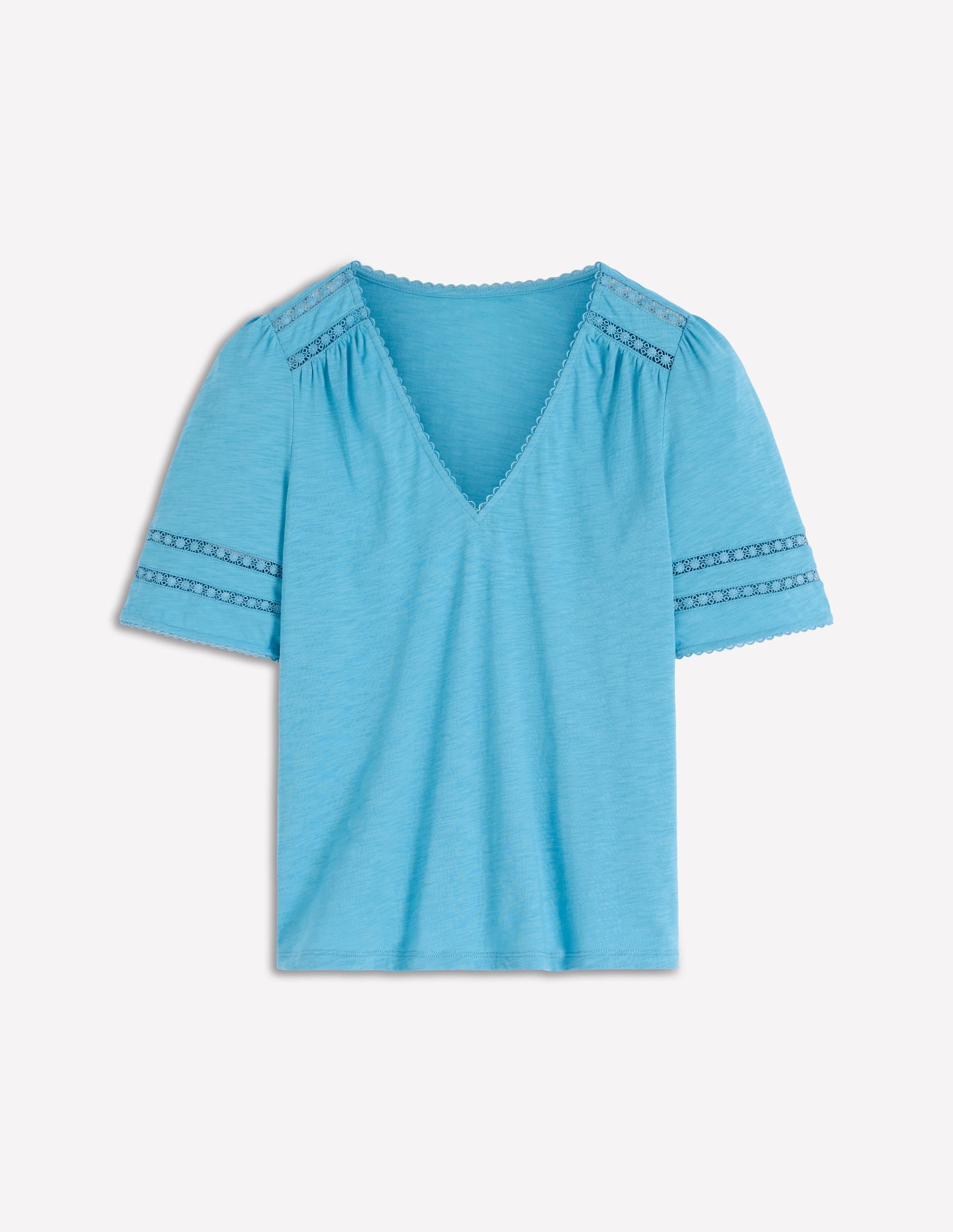 Poppy Trim V Neck T-Shirt-Duck Egg Blue