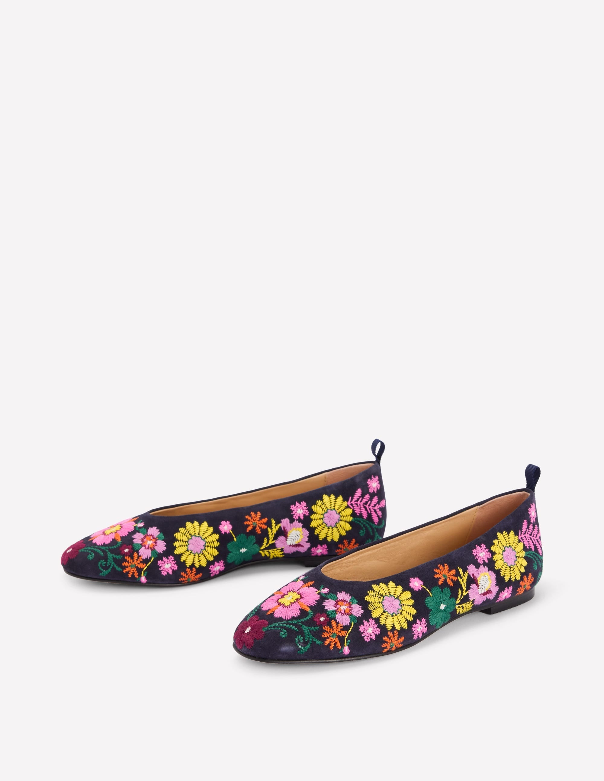 High Cut Ballet Flats-Navy/Embroidery