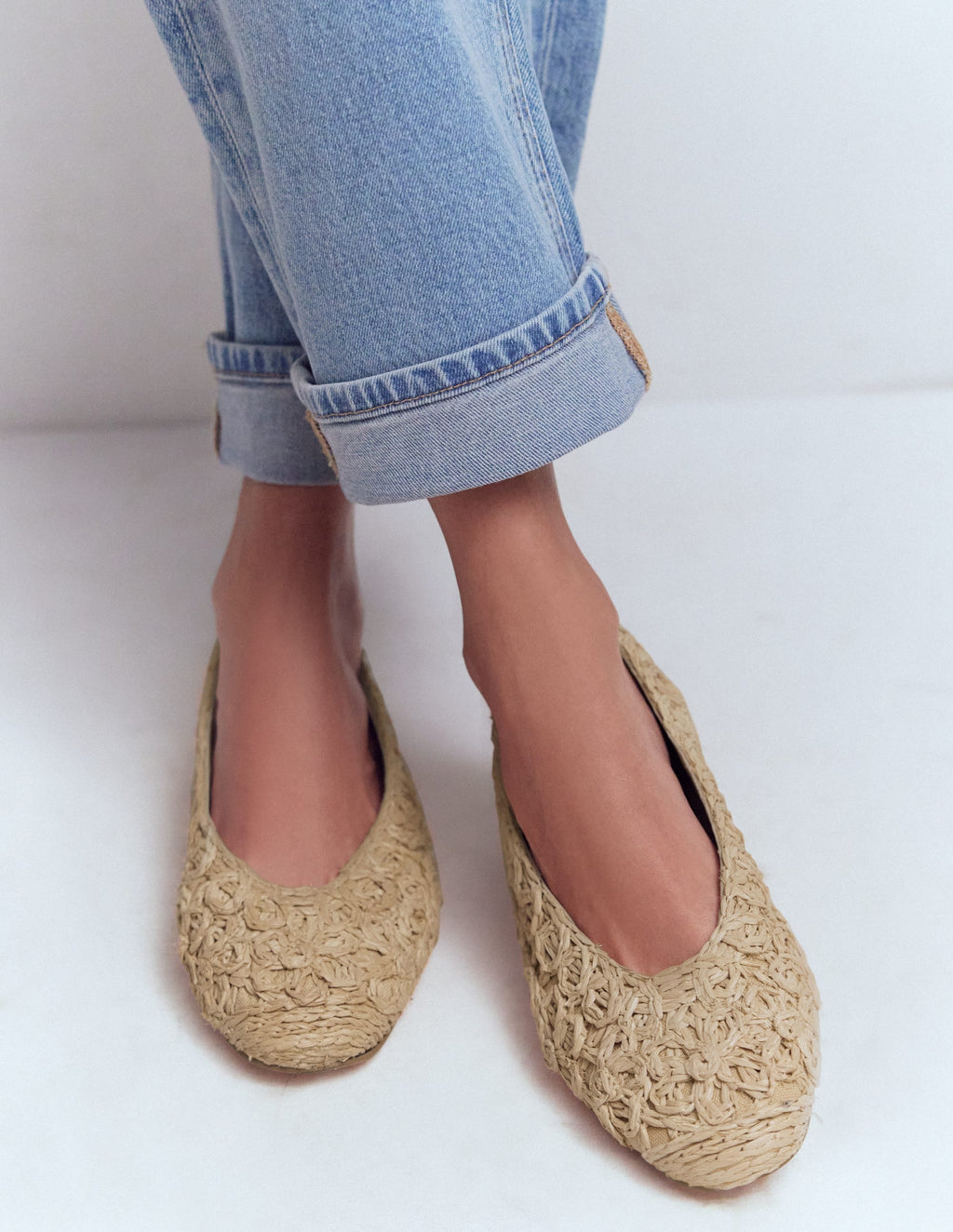 High Cut Ballet Flats-Flower Raffia