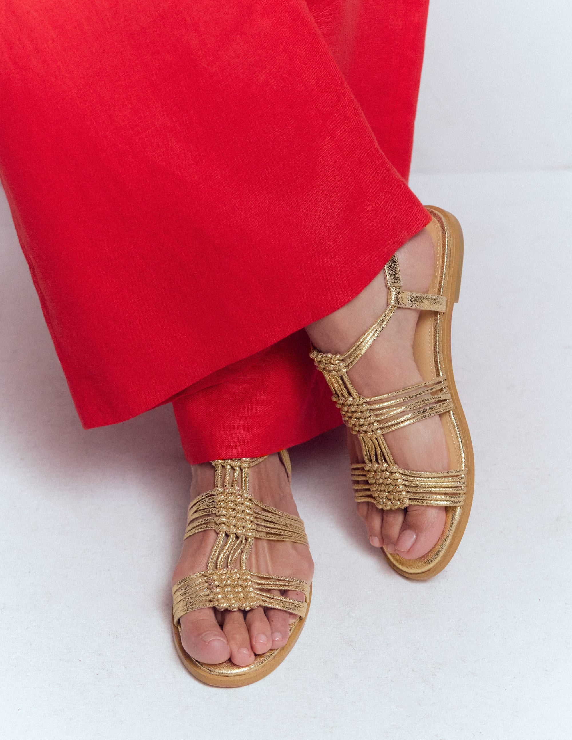 Multi Strap Knot Sandal-Gold