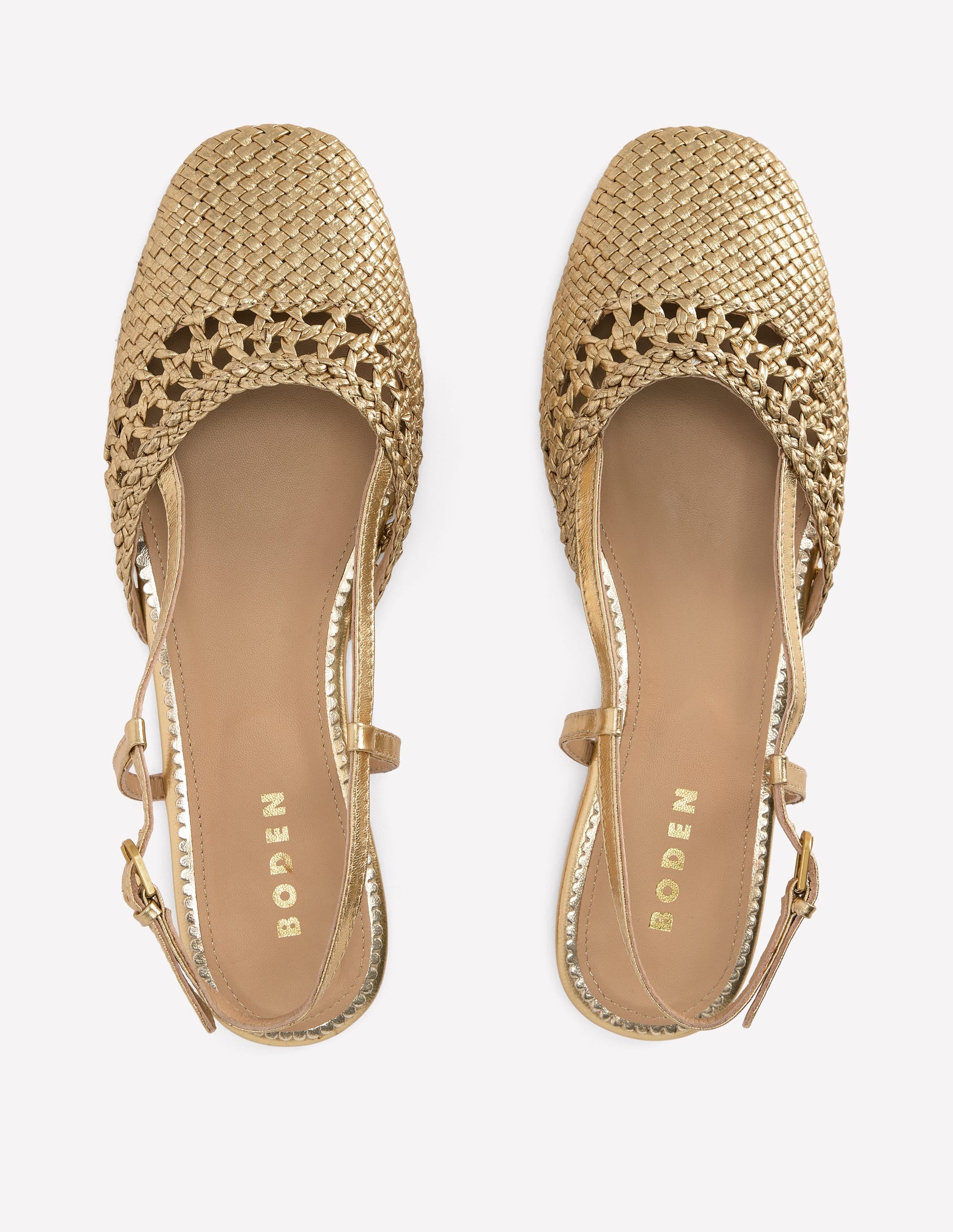 Woven Slingback Flats-Gold