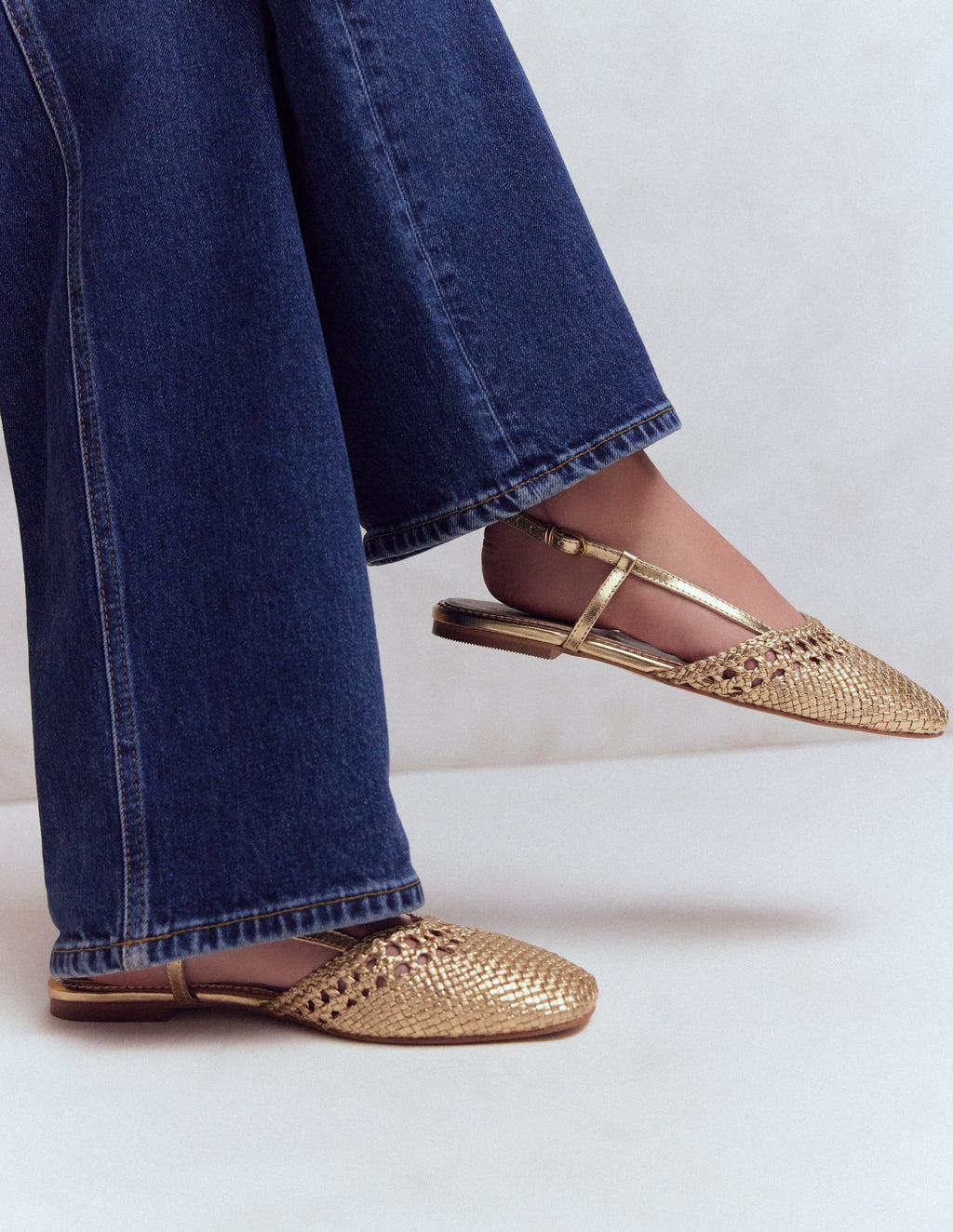 Woven Slingback Flats-Gold