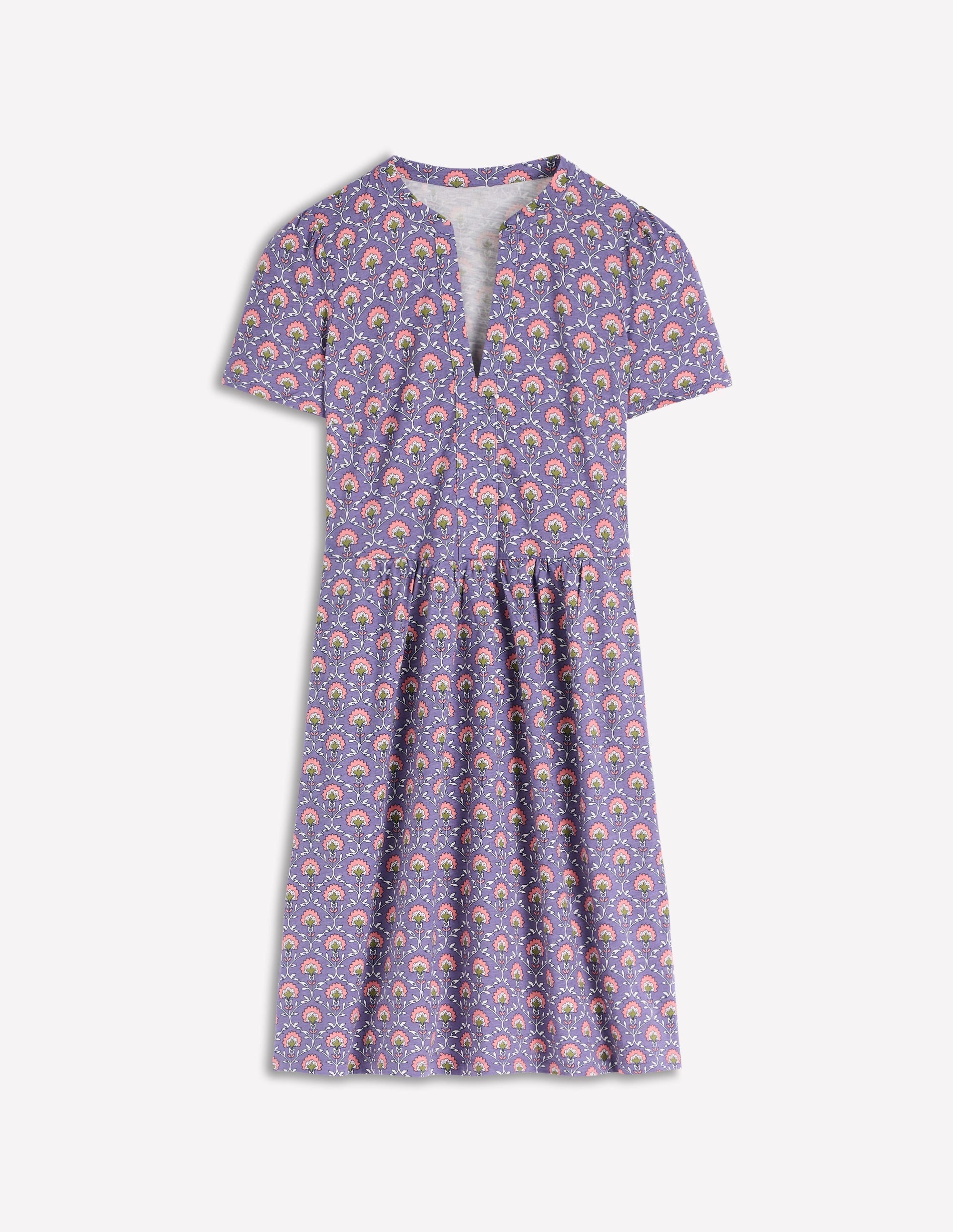 Naomi Short Sleeve Dress-Purple Thistle, Flower Lattice