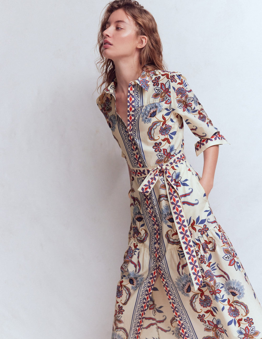 Ellie Cotton Maxi Shirt Dress-Elegant Blossom Placement