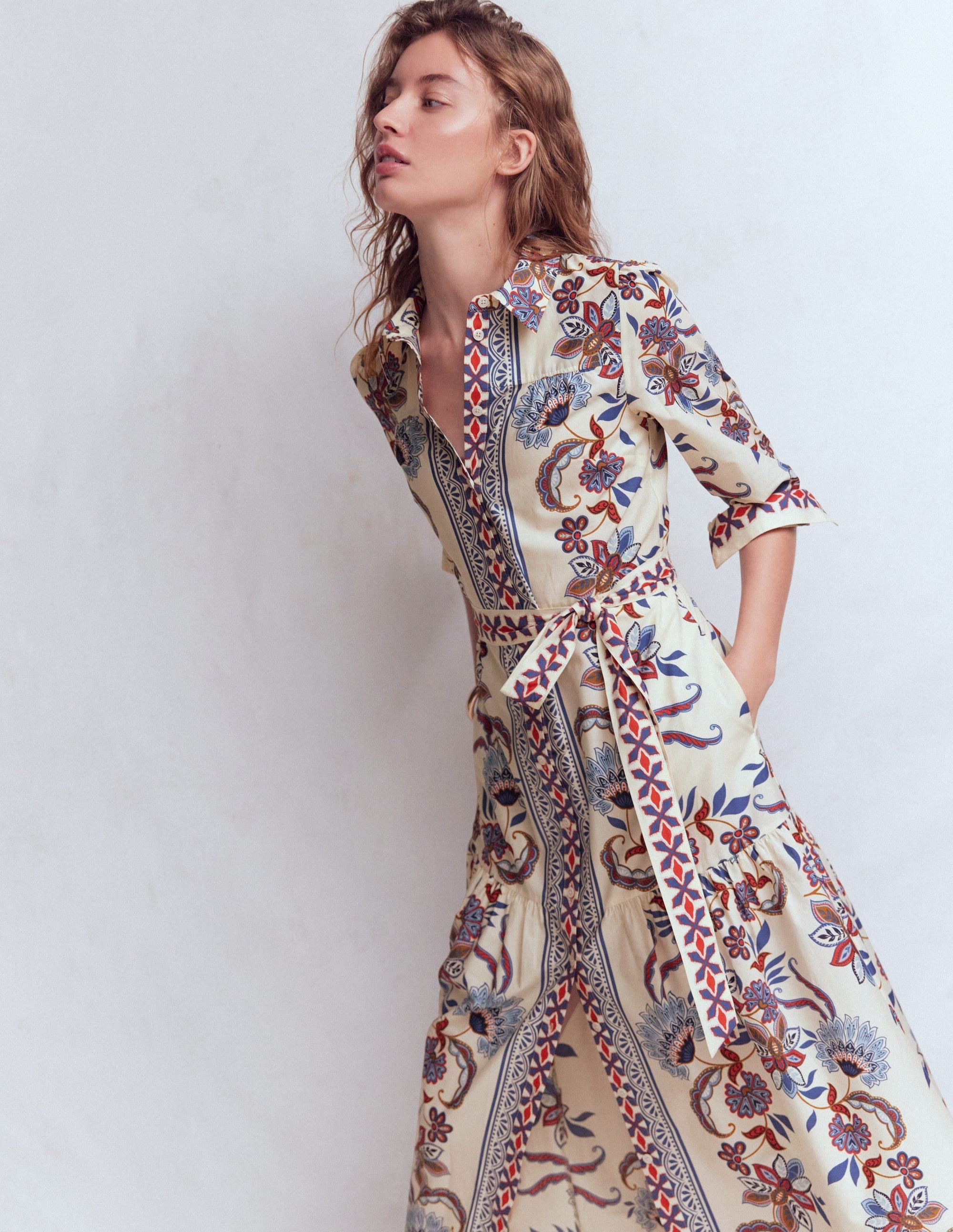 Ellie Cotton Maxi Shirt Dress-Elegant Blossom Placement