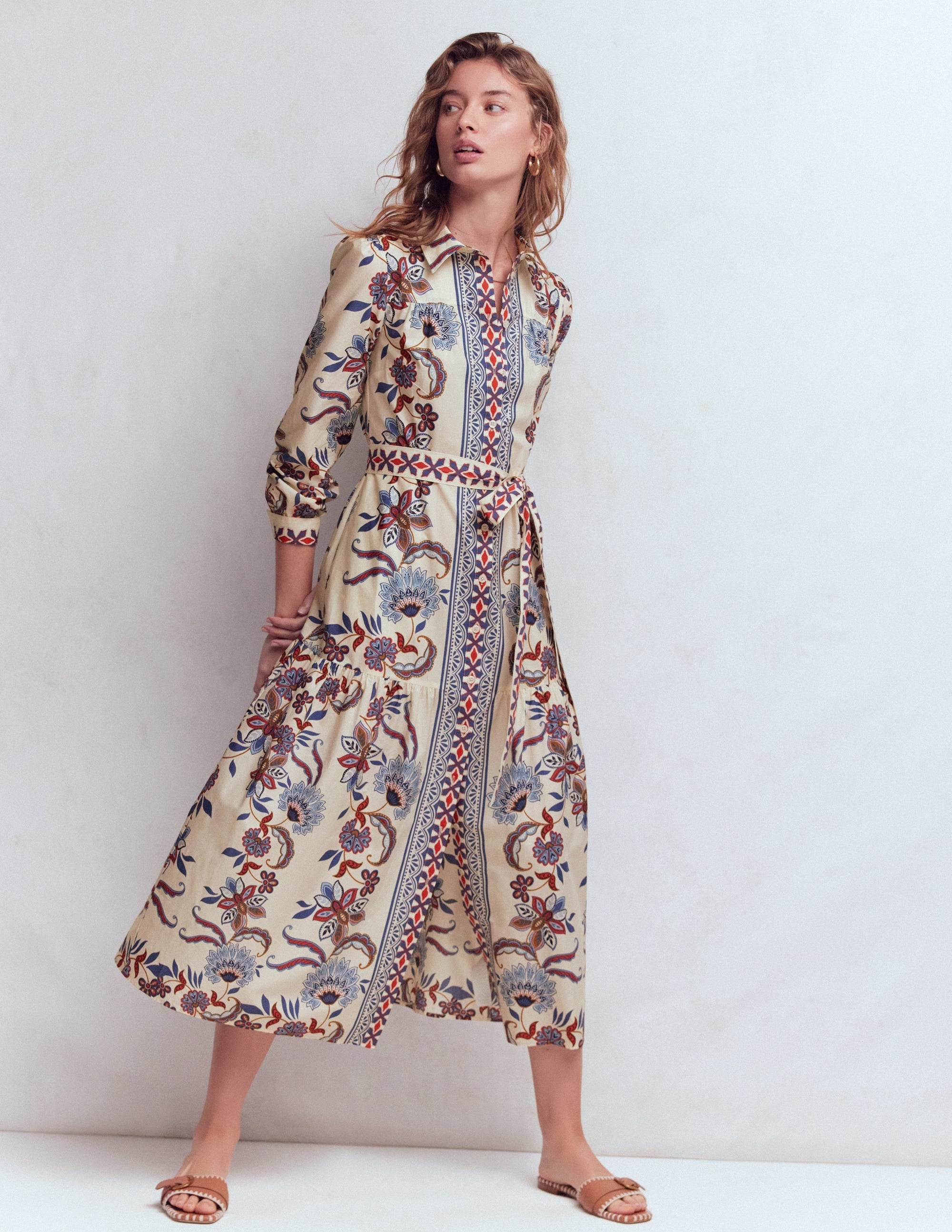 Ellie Cotton Maxi Shirt Dress-Elegant Blossom Placement