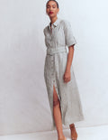 Ora Linen Blend Shirt Dress-Navy Ivory Stripe
