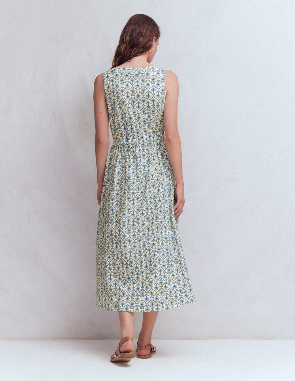 Delphine Midi Sleeveless Dress-Ivory, Flower Lattice