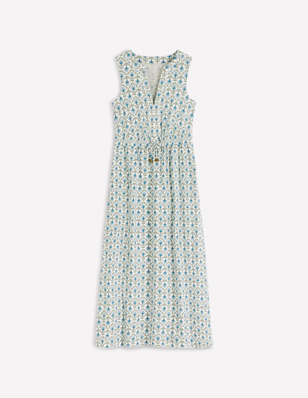 Delphine Midi Sleeveless Dress-Ivory, Flower Lattice