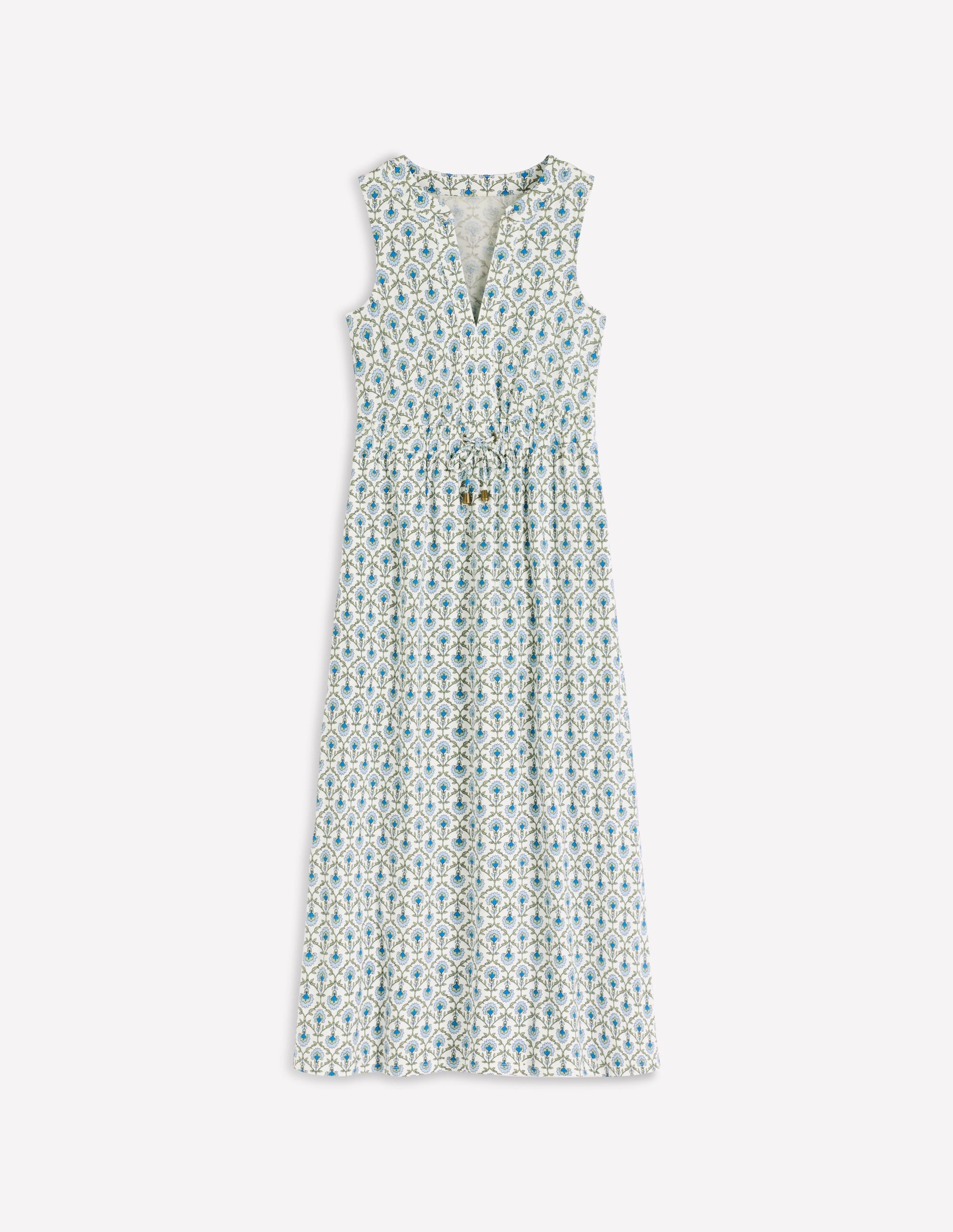 Delphine Midi Sleeveless Dress-Ivory, Flower Lattice