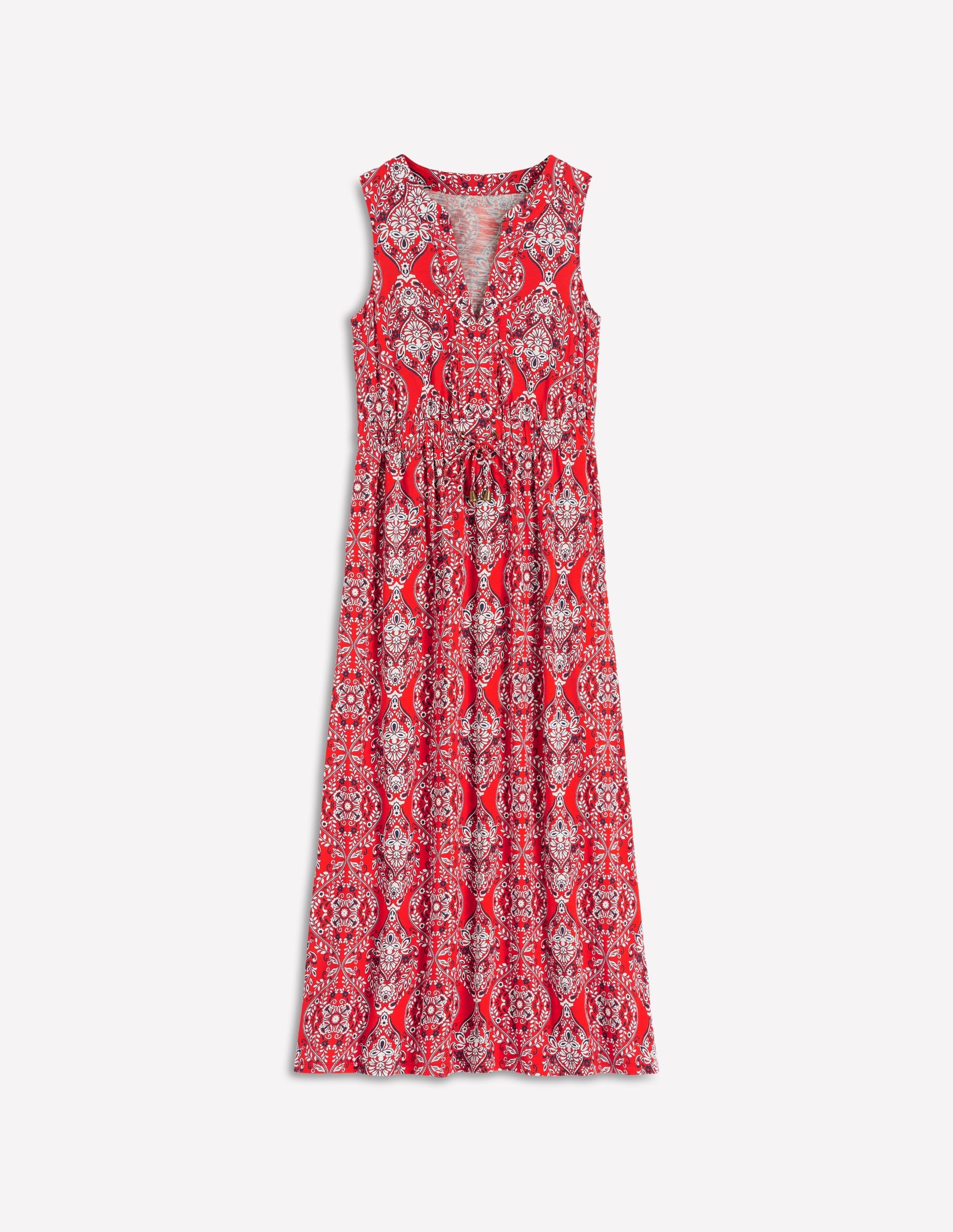 Delphine Midi Sleeveless Dress-Blood Orange, Gardenia