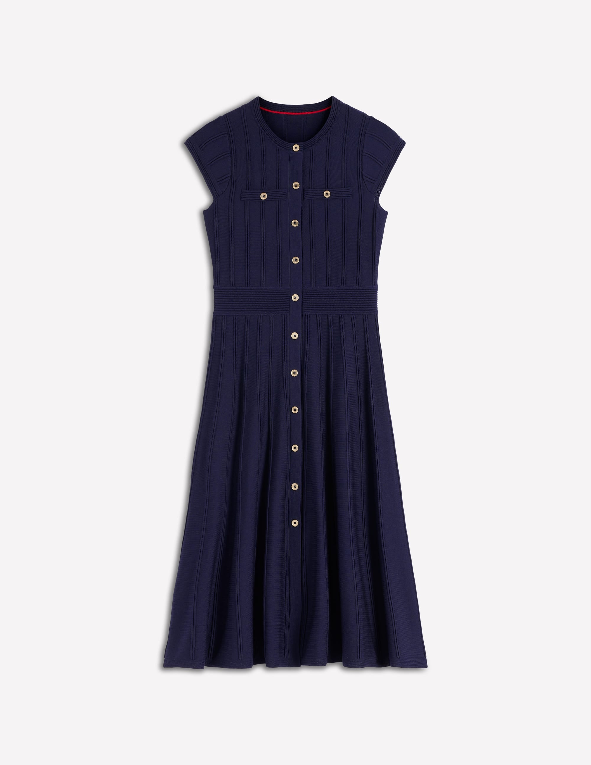 Cap Sleeve Knitted Dress-Navy