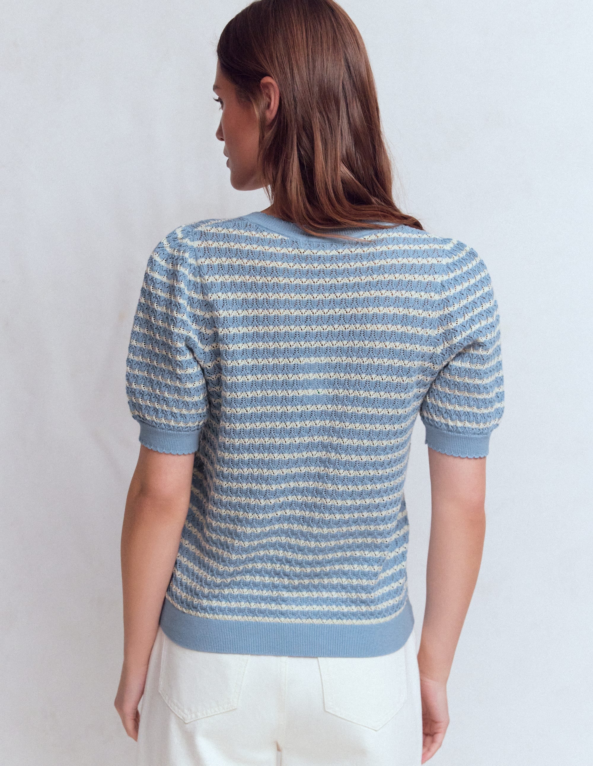 Dot Pointelle Cardigan-Blue Stripe