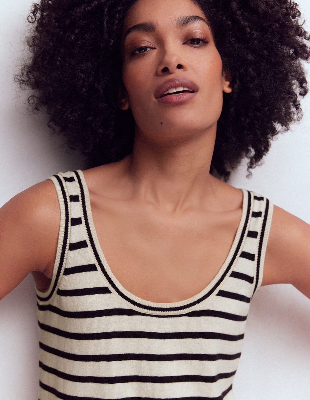 Liz Knitted Tank-Ivory, Navy