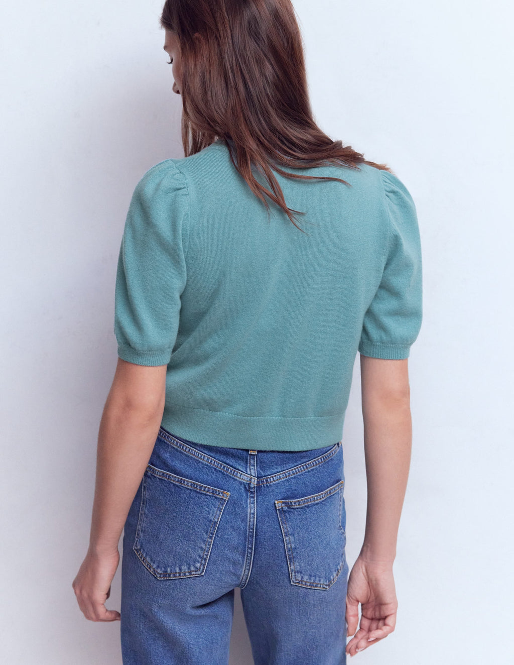 Cropped Cashmere Cardigan-Misty Blue