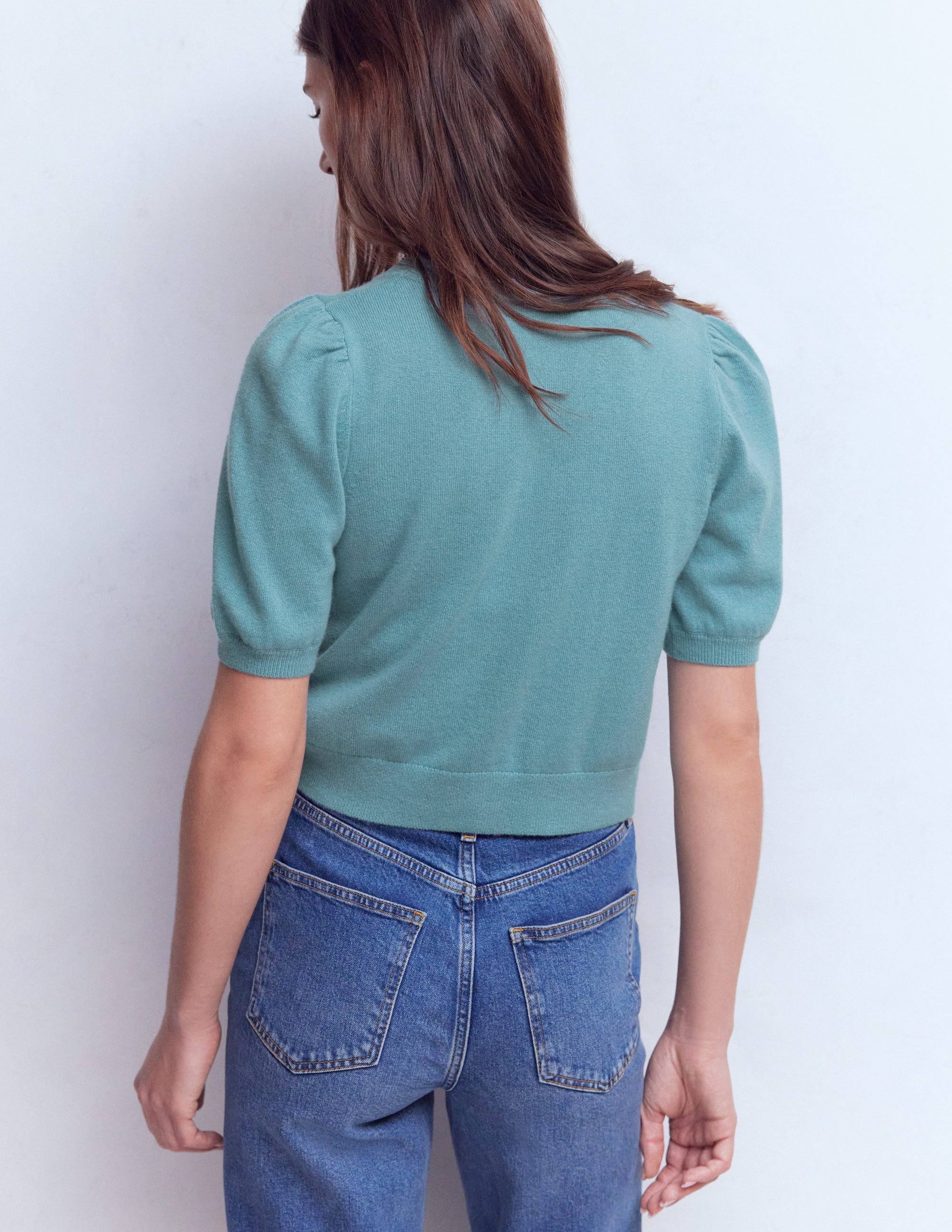 Cropped Cashmere Cardigan-Misty Blue
