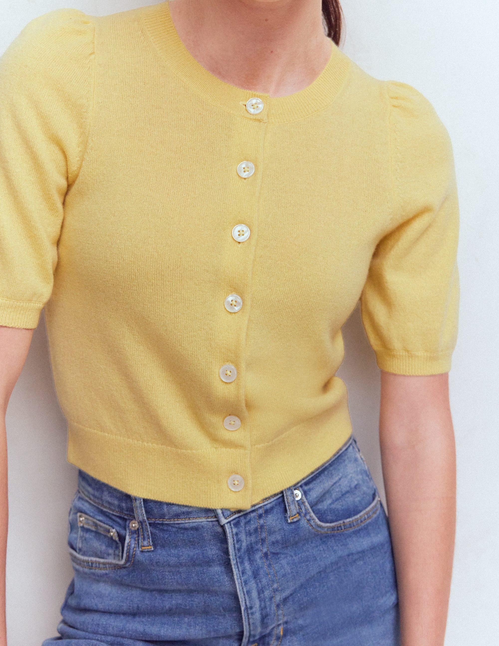 Cropped Cashmere Cardigan-Sandstone Yellow