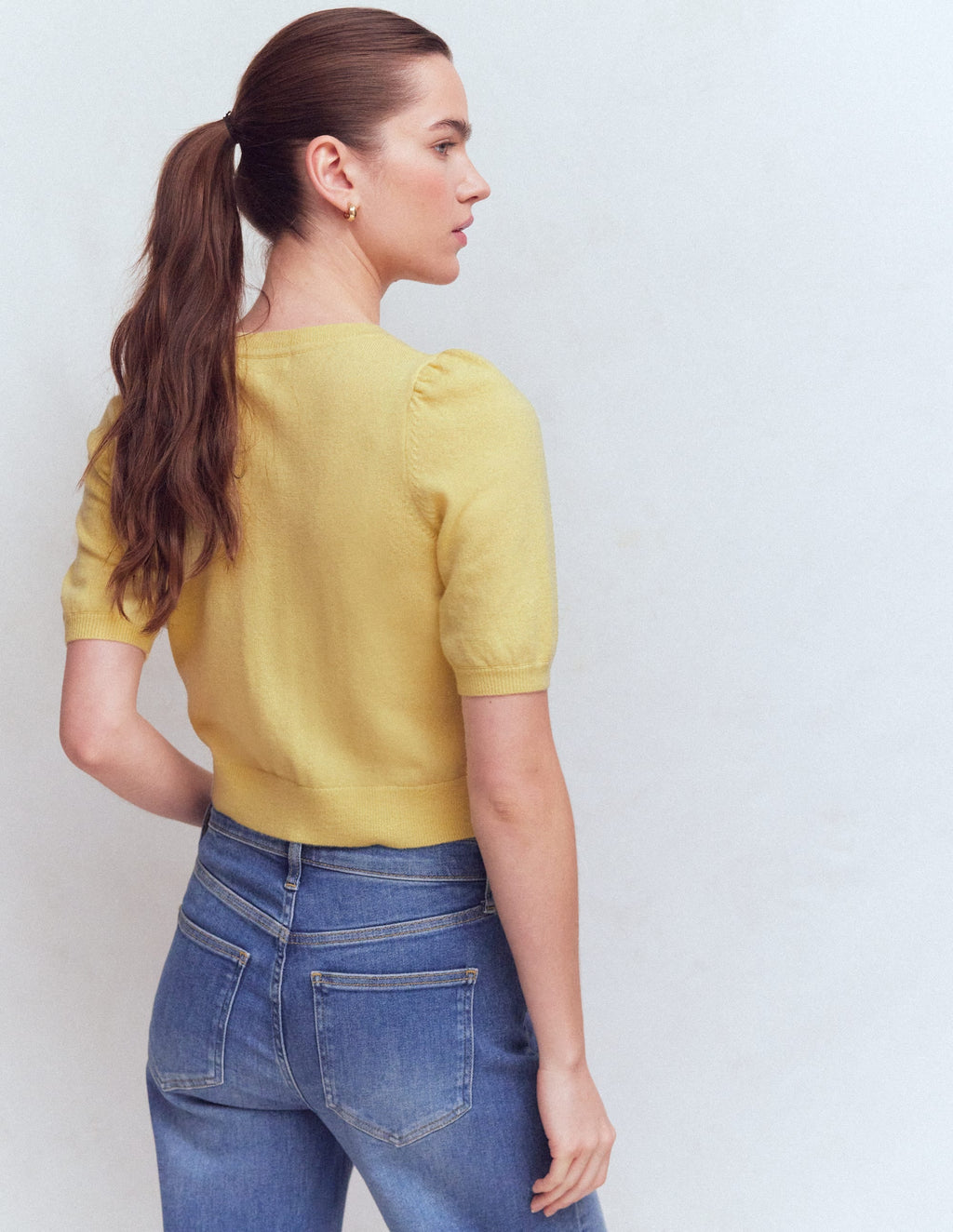 Cropped Cashmere Cardigan-Sandstone Yellow