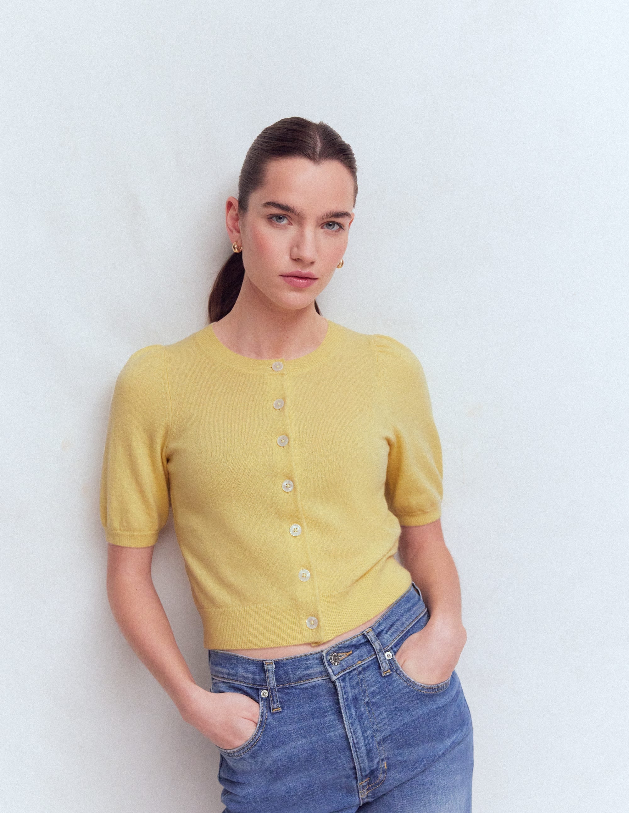 Cropped Cashmere Cardigan-Sandstone Yellow