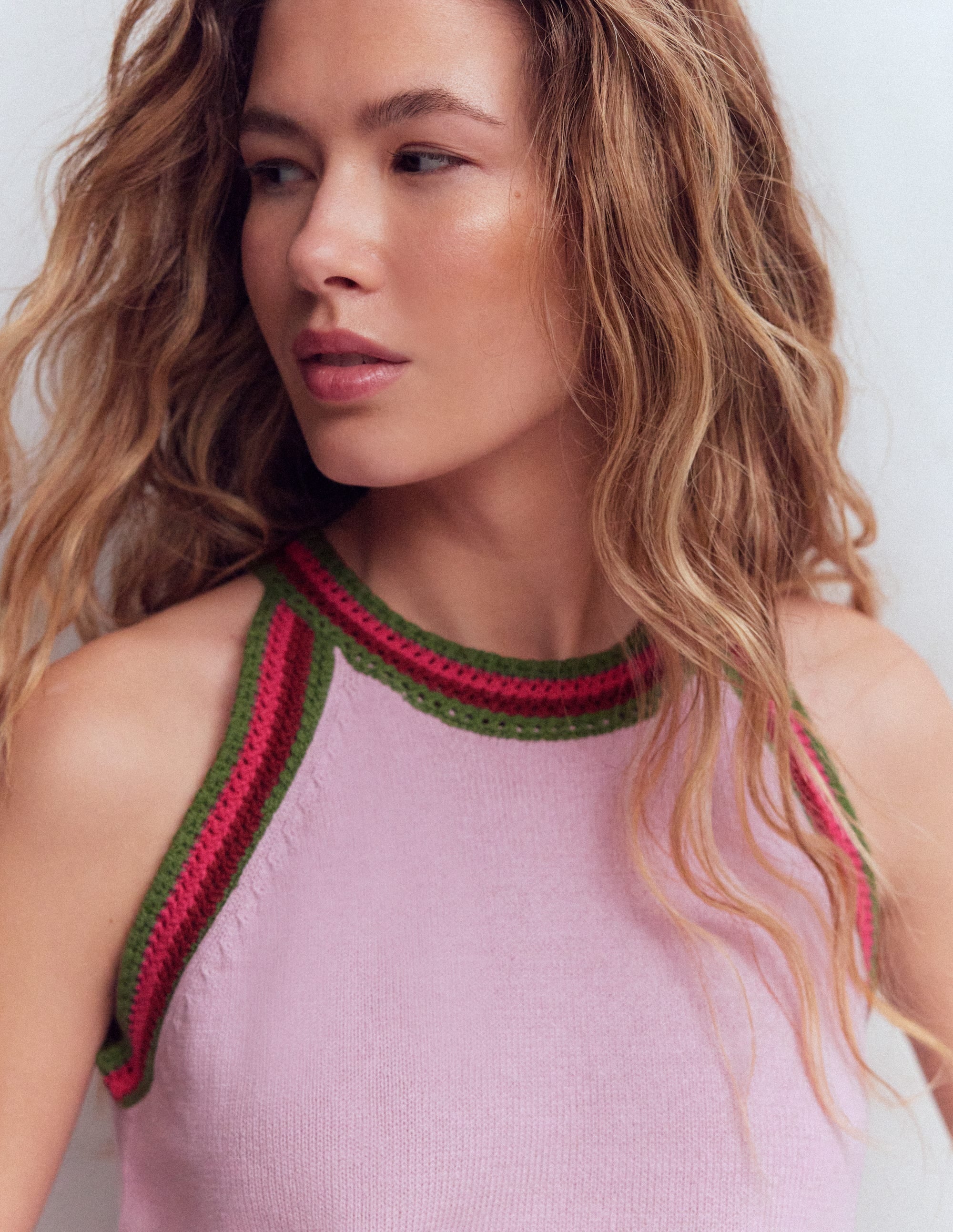 Saffron Crochet Racer Tank-Pink