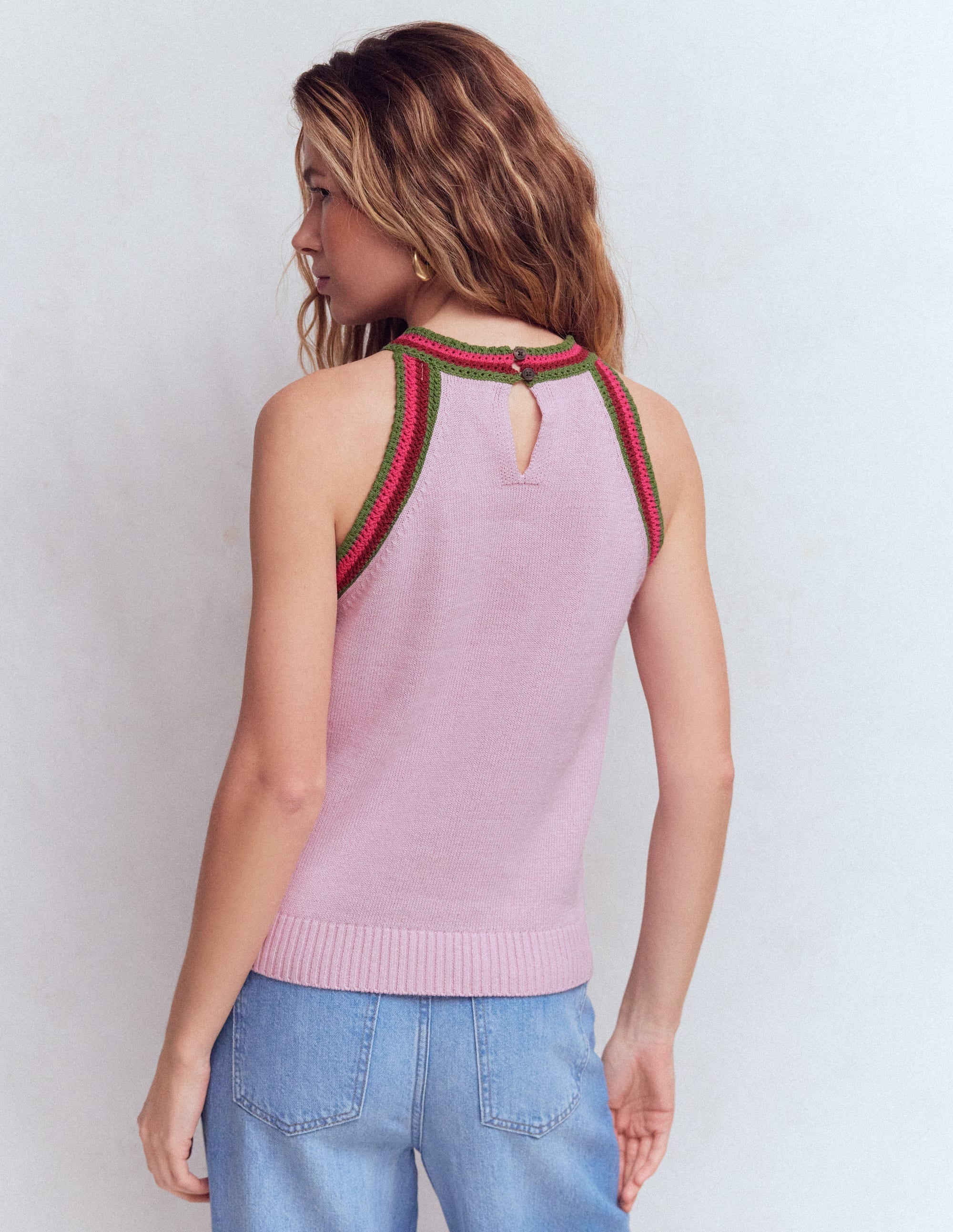 Saffron Crochet Racer Tank-Pink