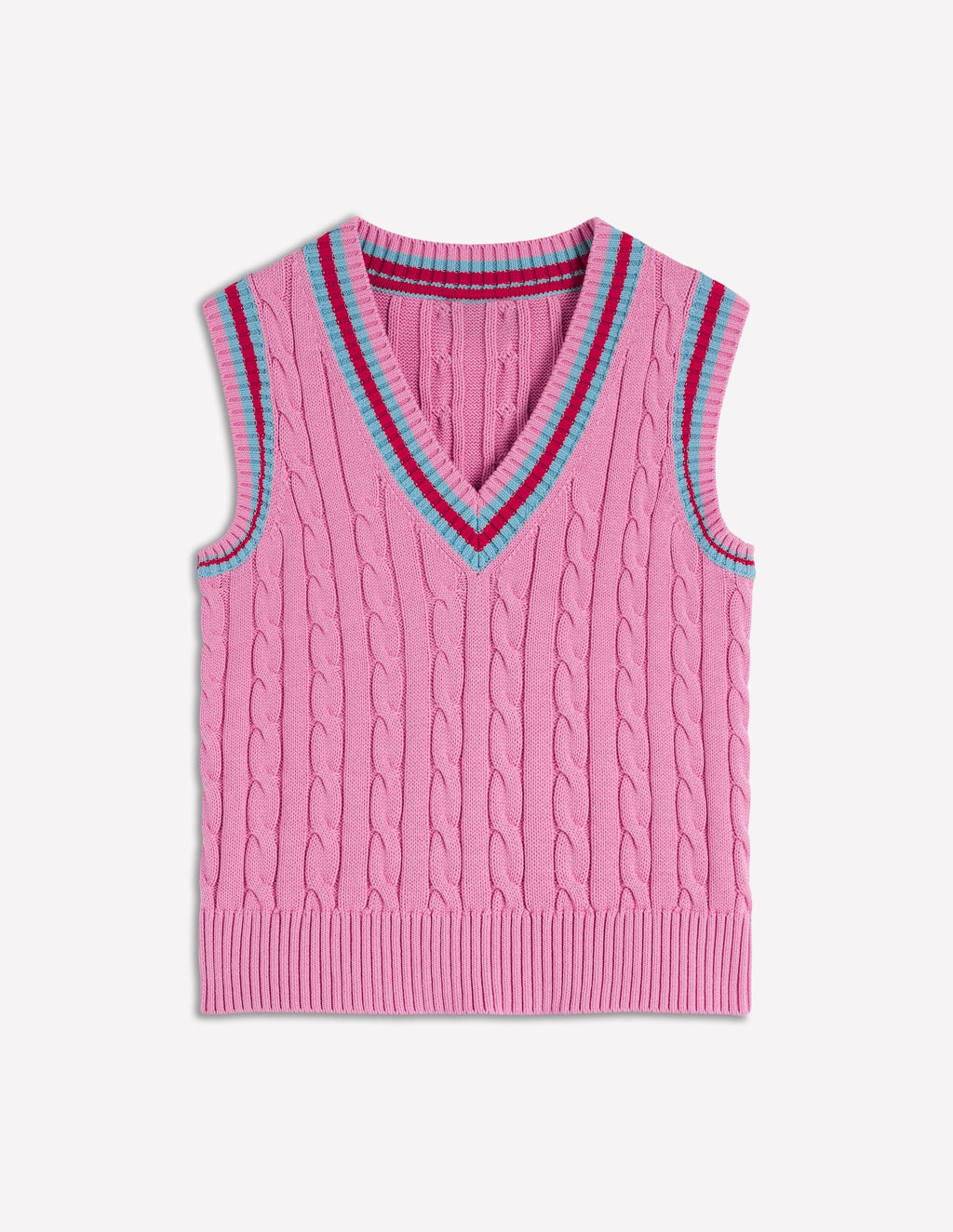 Maeve Cable V Neck Tank-Pink, Red