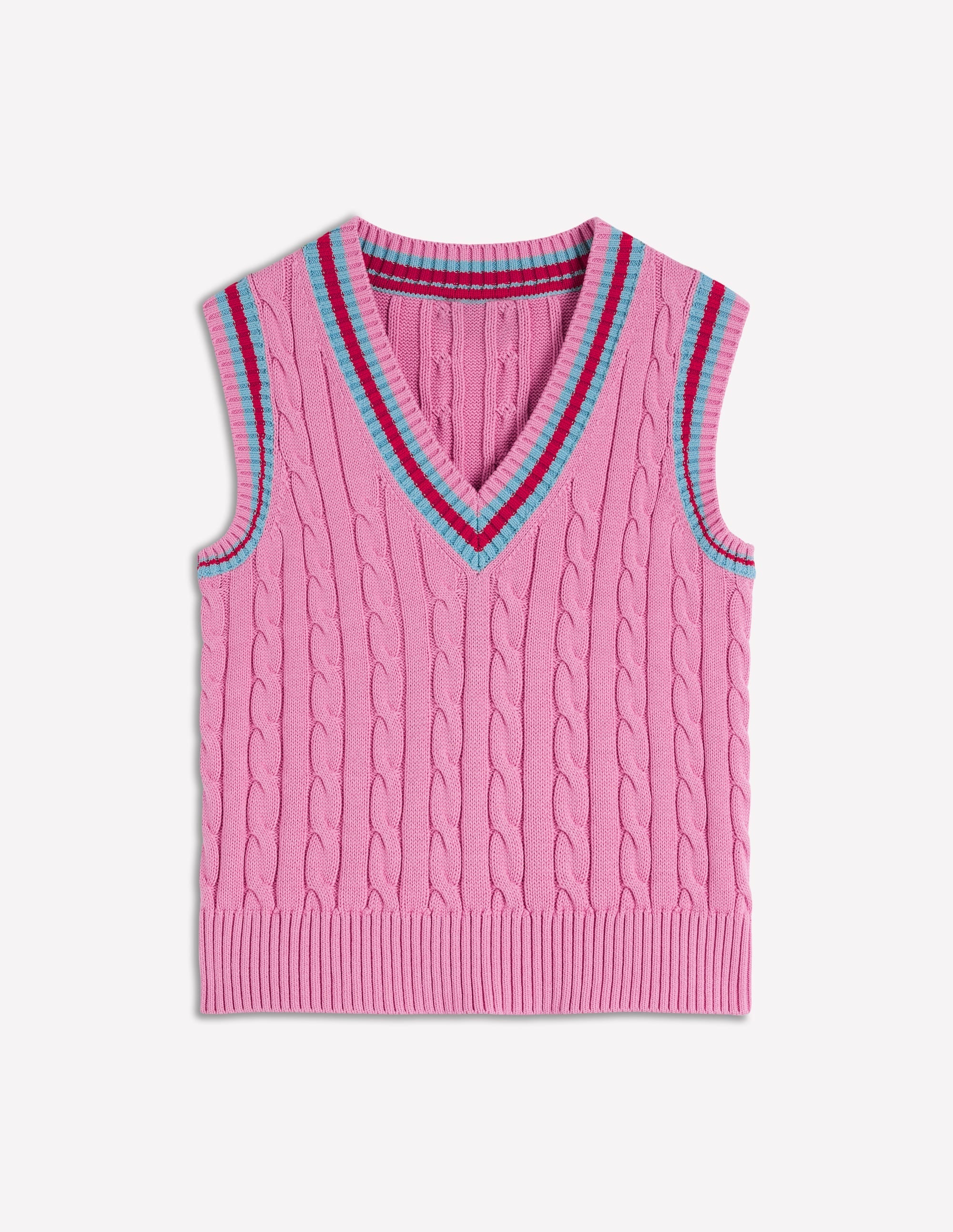Maeve Cable V Neck Tank-Pink, Red