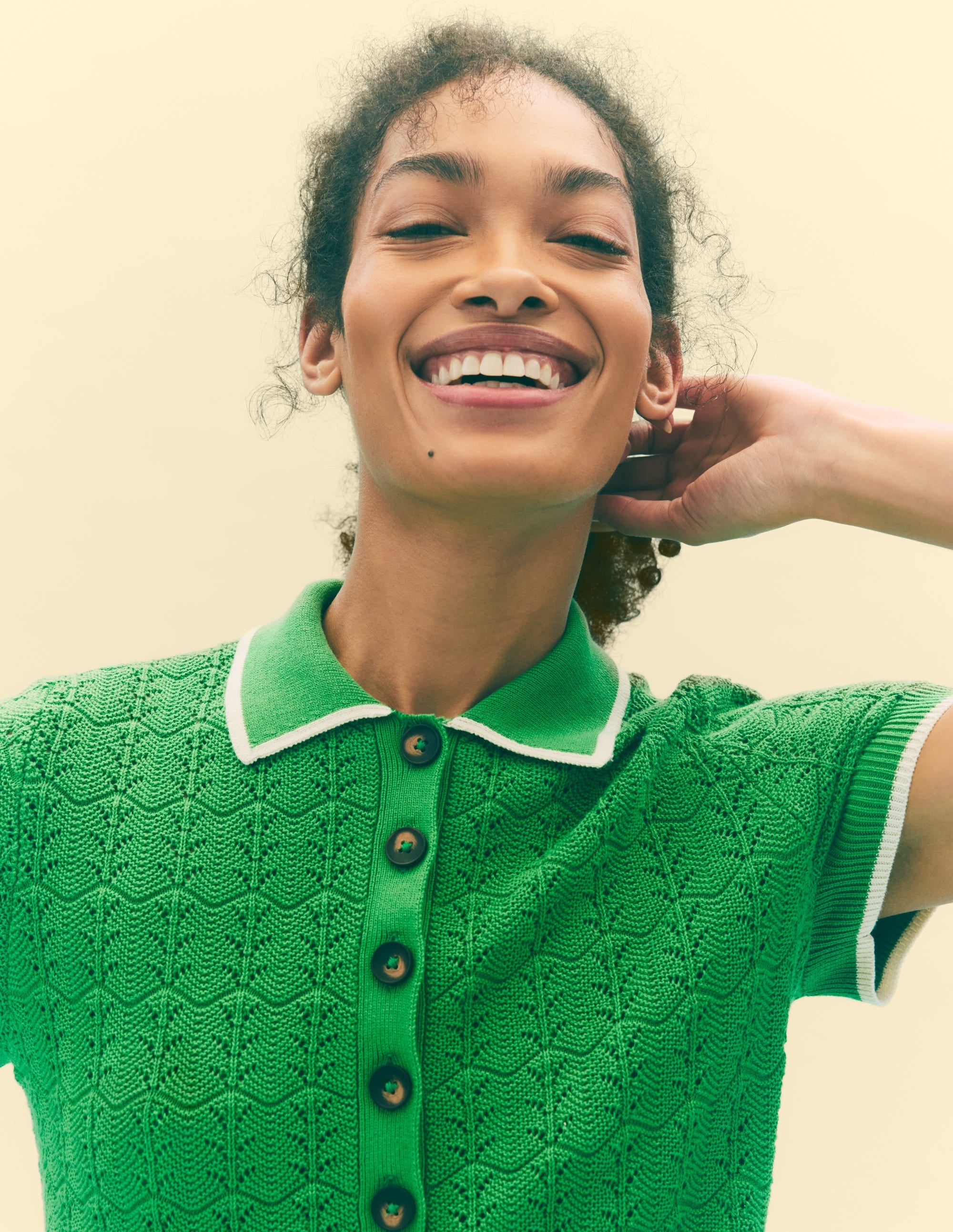 Pointelle Henley T-shirt-Online Lime