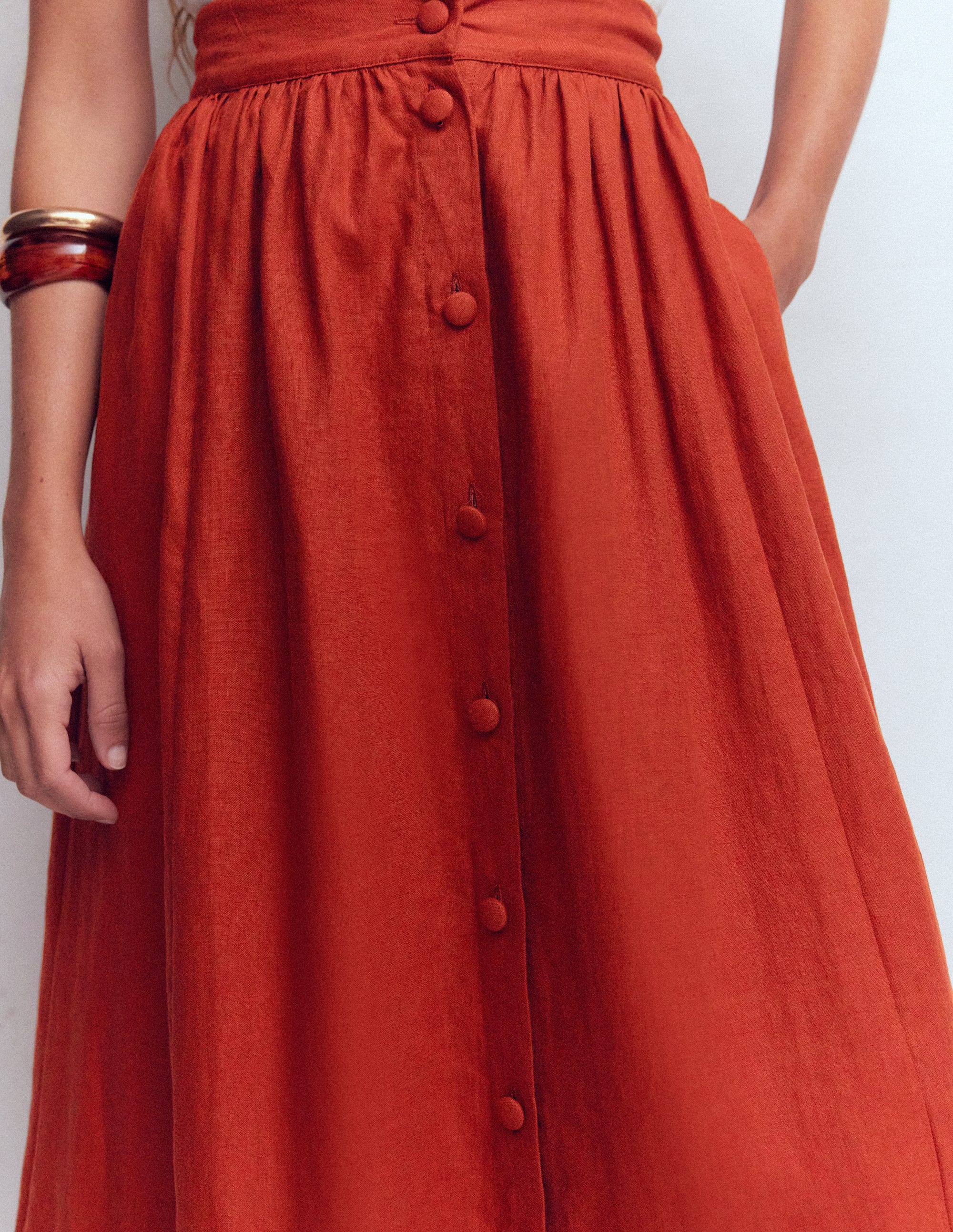 Emma Linen Maxi Skirt-Burnt Orange