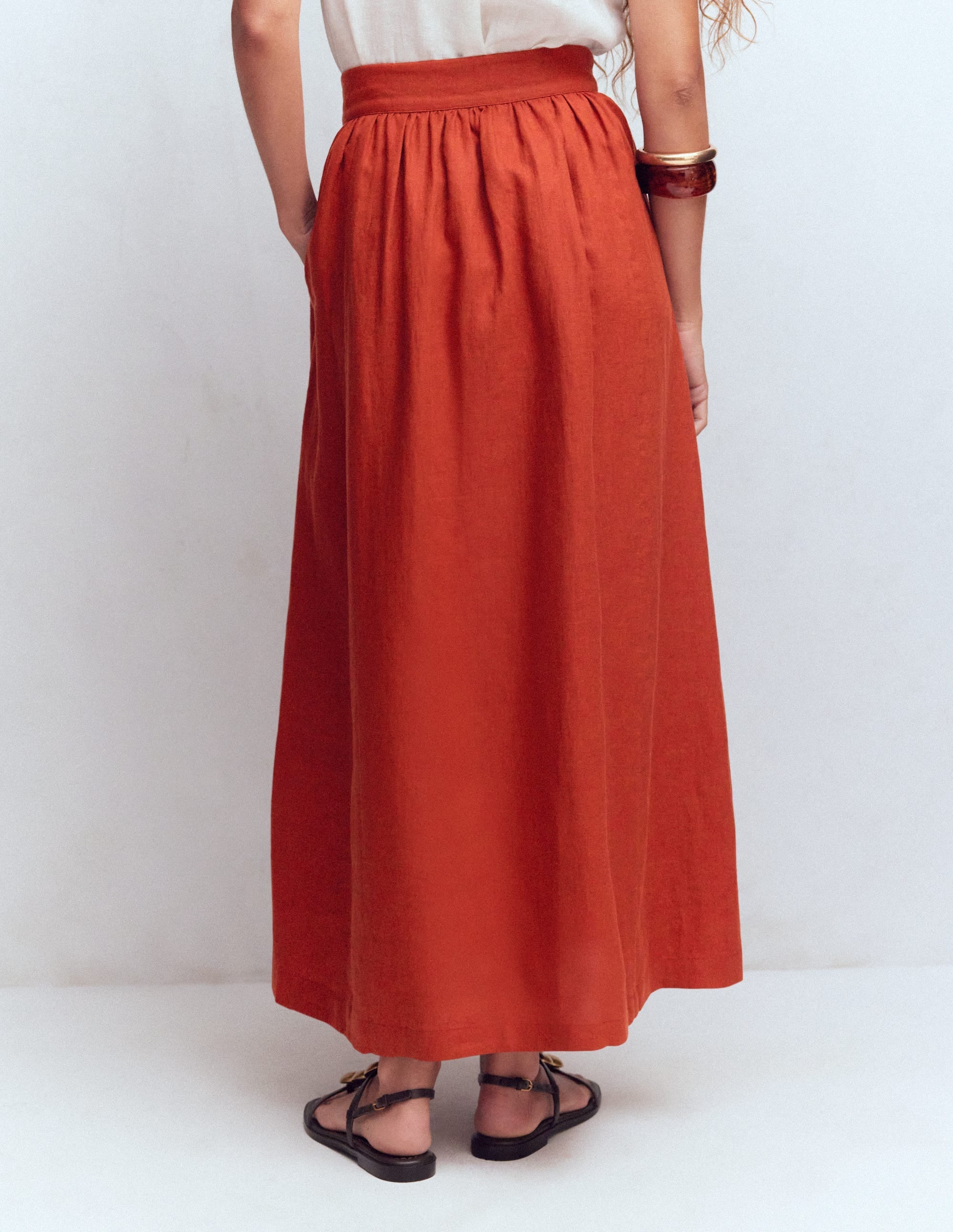 Emma Linen Maxi Skirt-Burnt Orange
