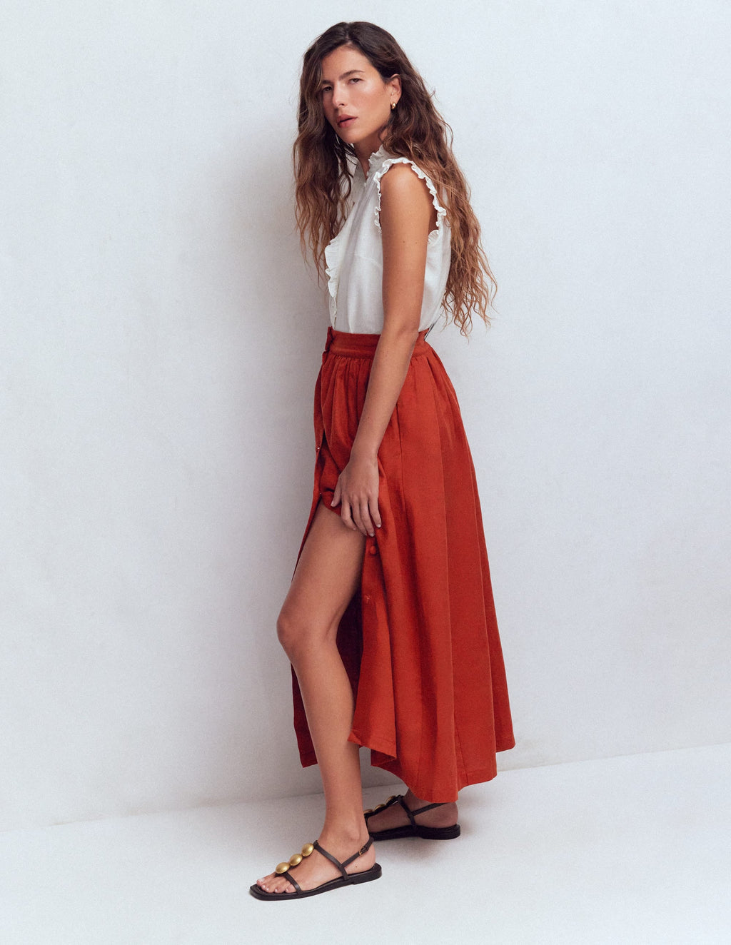 Emma Linen Maxi Skirt-Burnt Orange