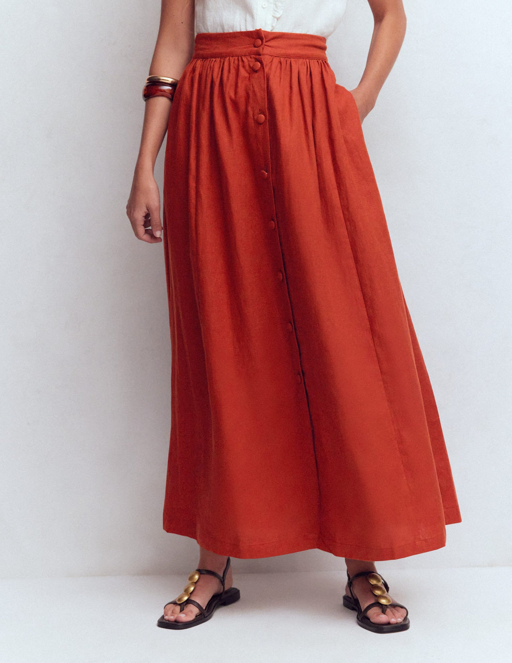 Emma Linen Maxi Skirt-Burnt Orange