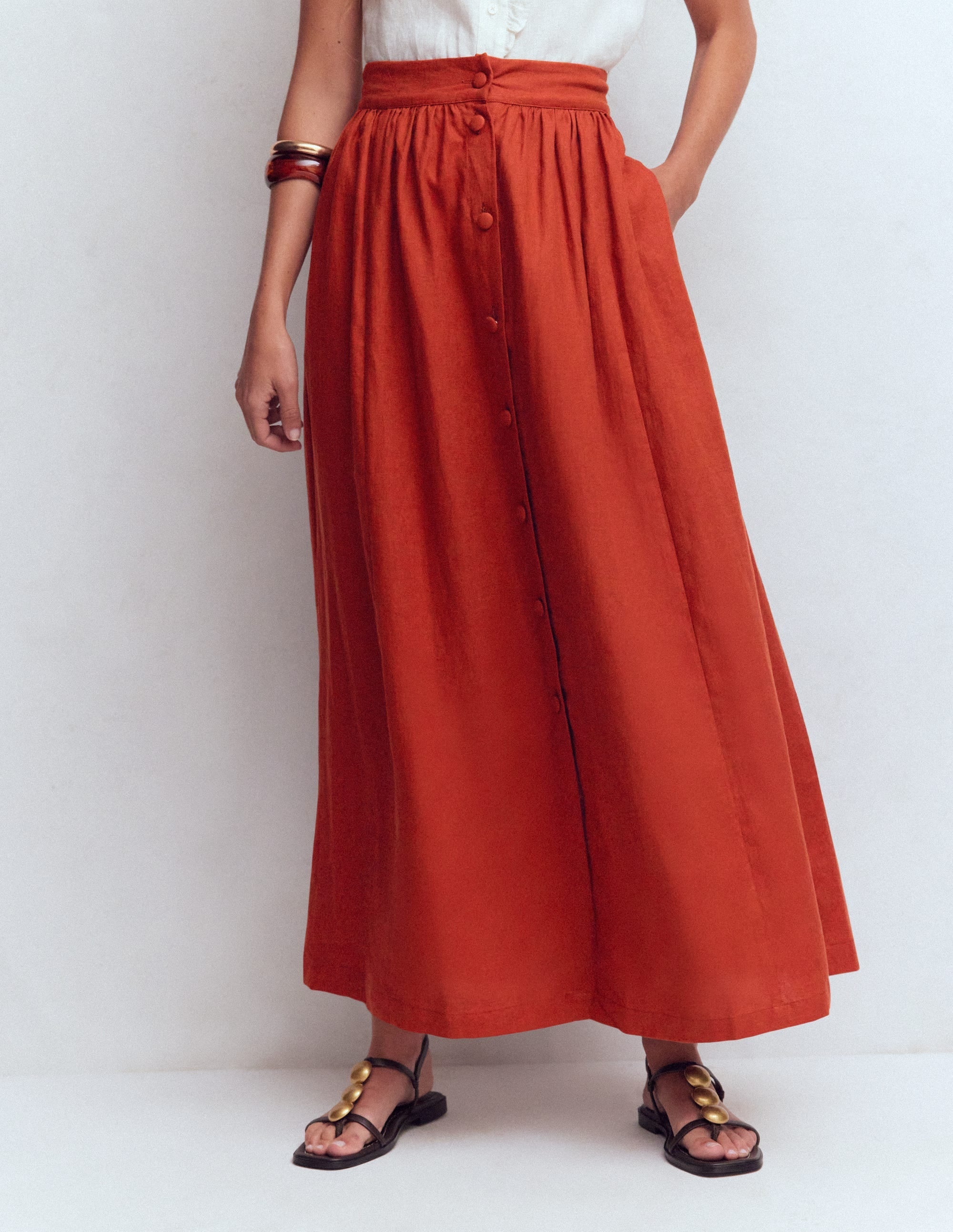 Emma Linen Maxi Skirt-Burnt Orange
