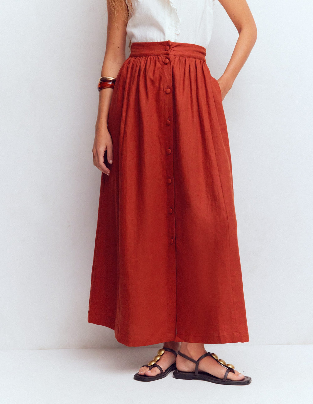 Emma Linen Maxi Skirt-Burnt Orange