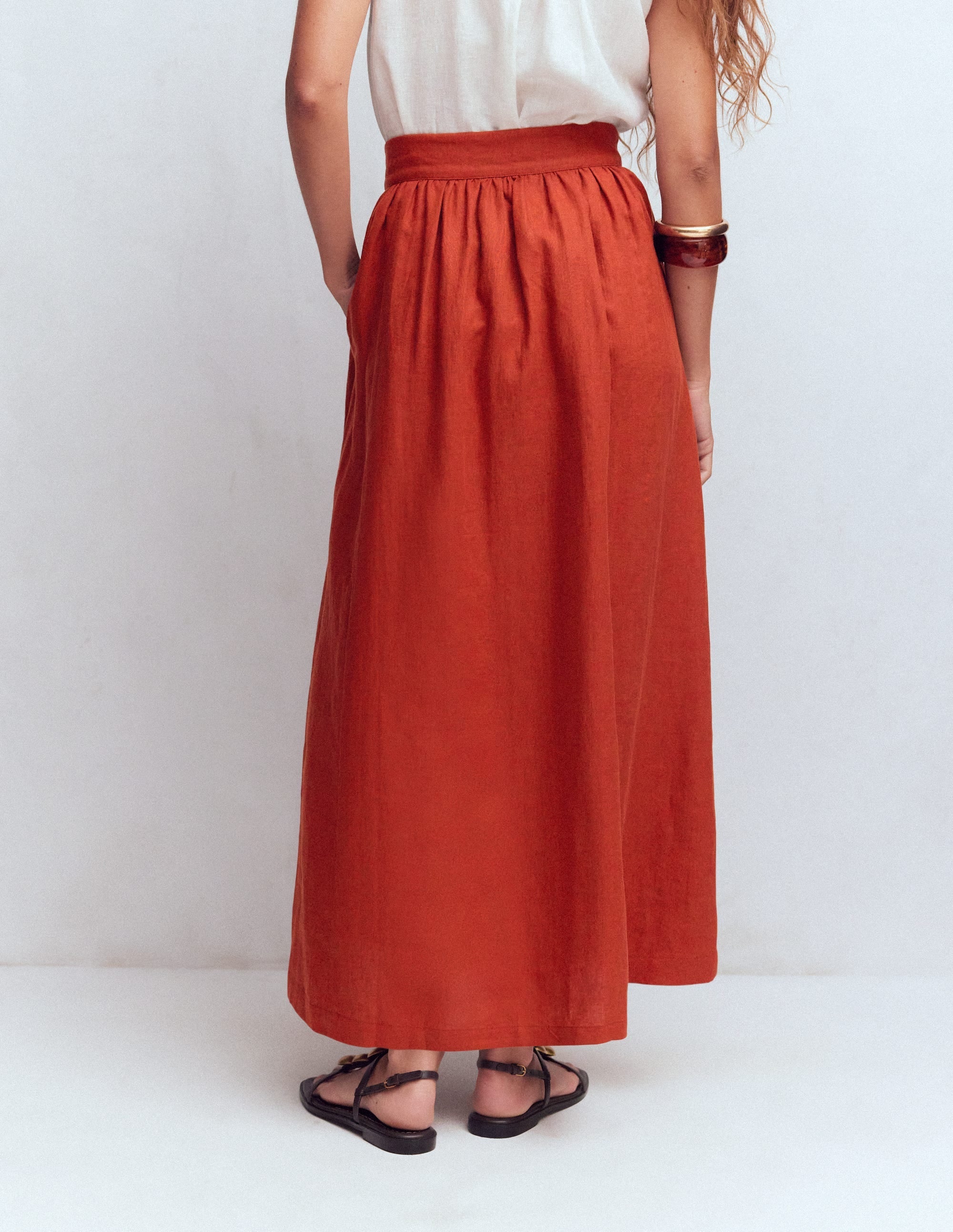 Emma Linen Maxi Skirt-Burnt Orange