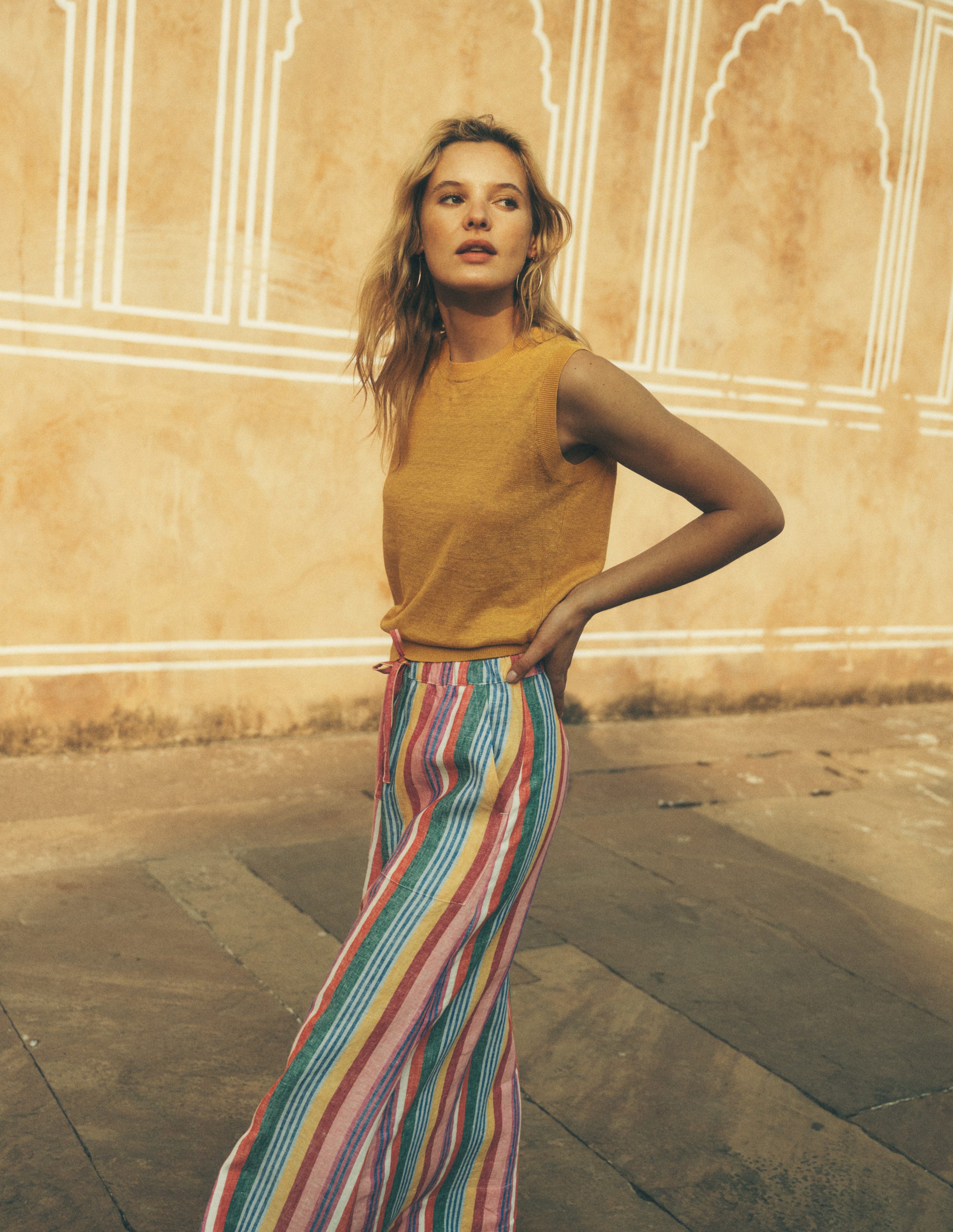 Layla Linen Skirt-Hot Varigated Multistripe