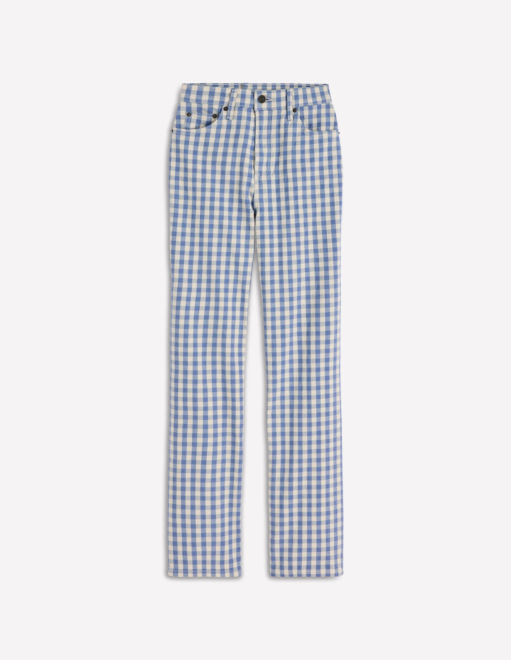 High Rise Straight Jeans-Blue Gingham