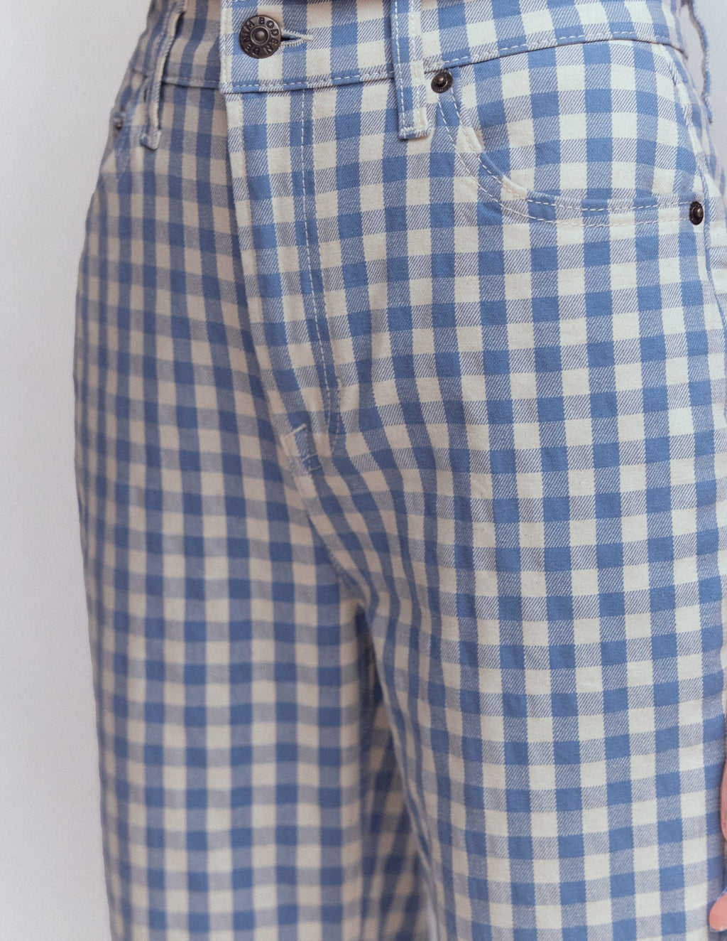 High Rise Straight Jeans-Blue Gingham