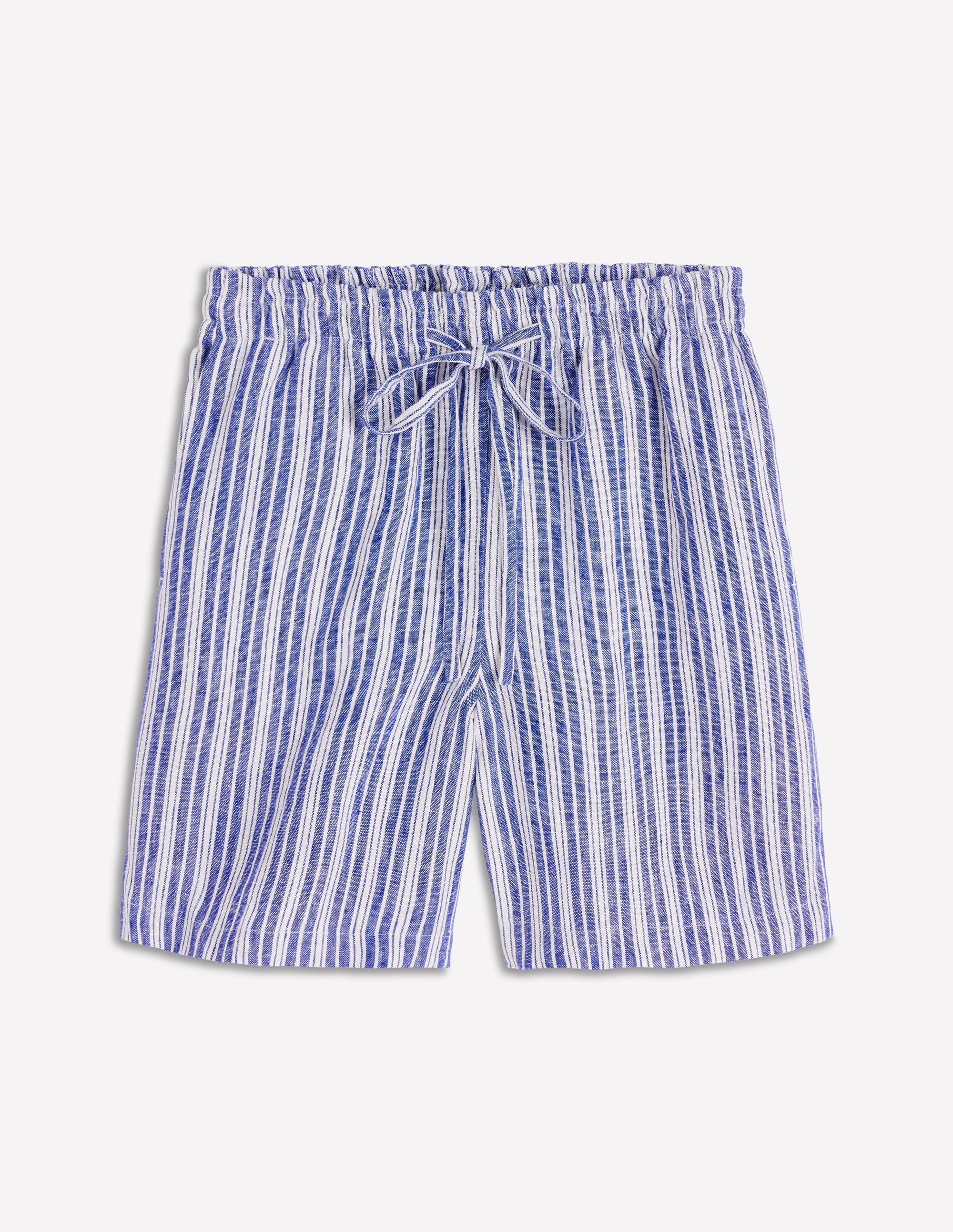 Islington Linen Shorts-Bright blue Stripe